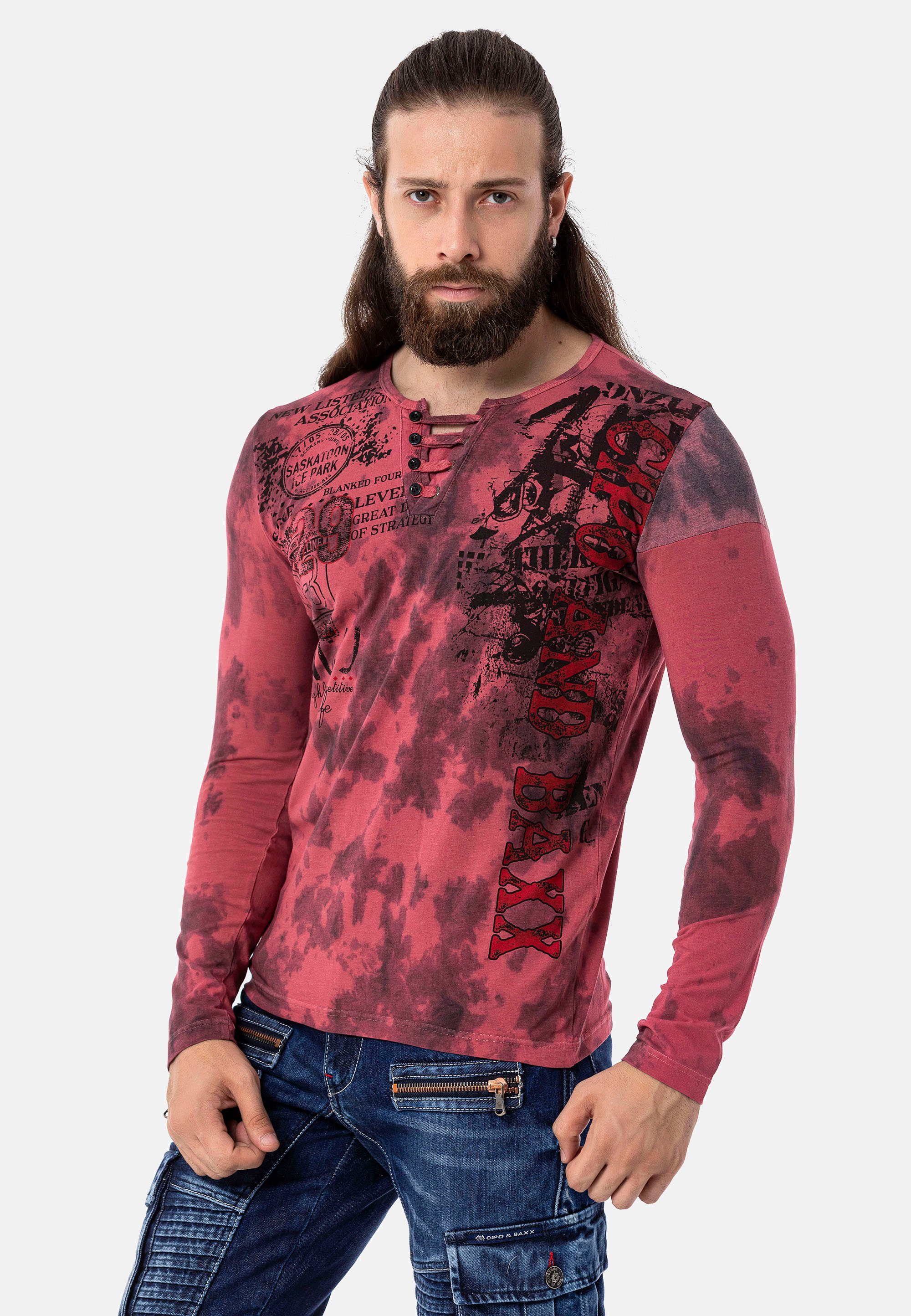 Cipo & Baxx Langarmshirt mit toller Allover-Musterung rot | Rundhalsshirts