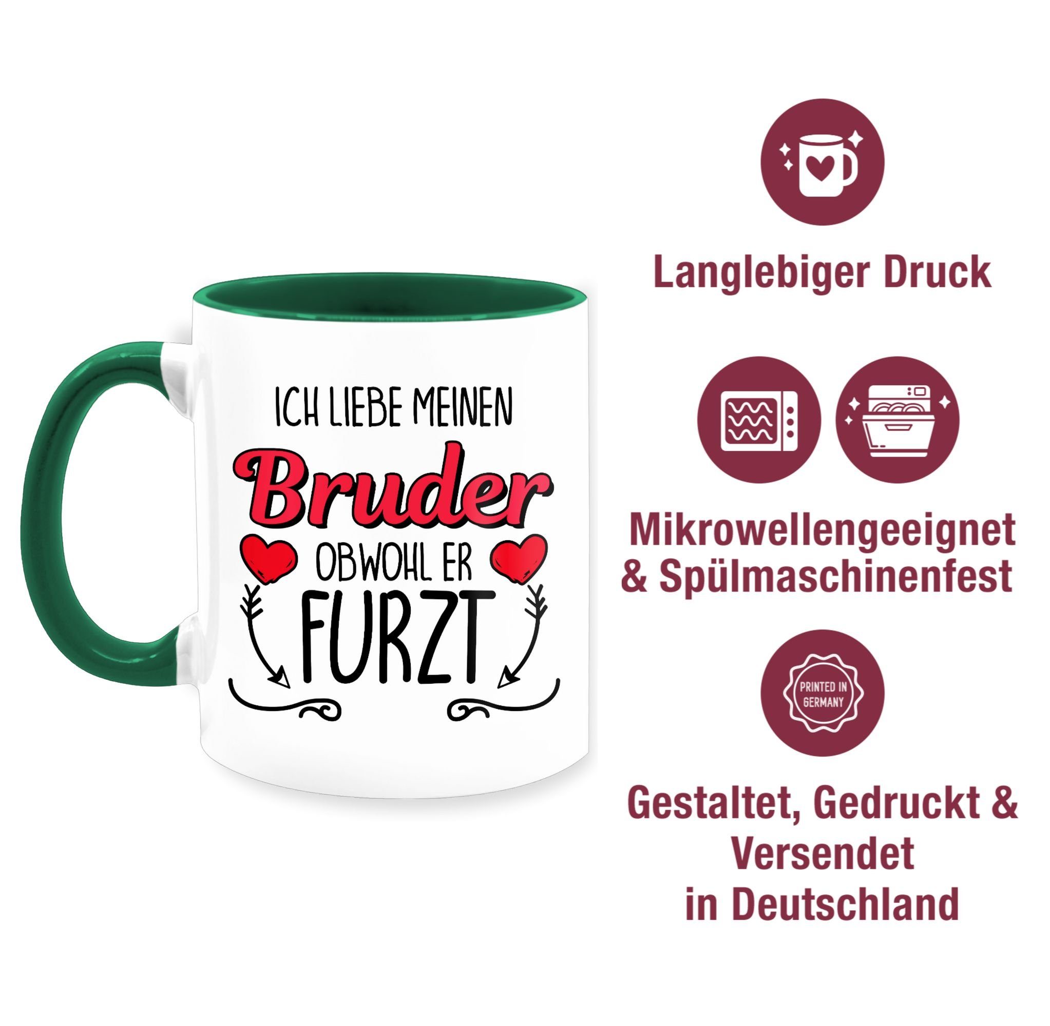 Pfeile, Herze Bruder - Bruder Petrolgrün meinen Keramik, liebe obwohl furzt 3 Shirtracer Ich Tasse er &