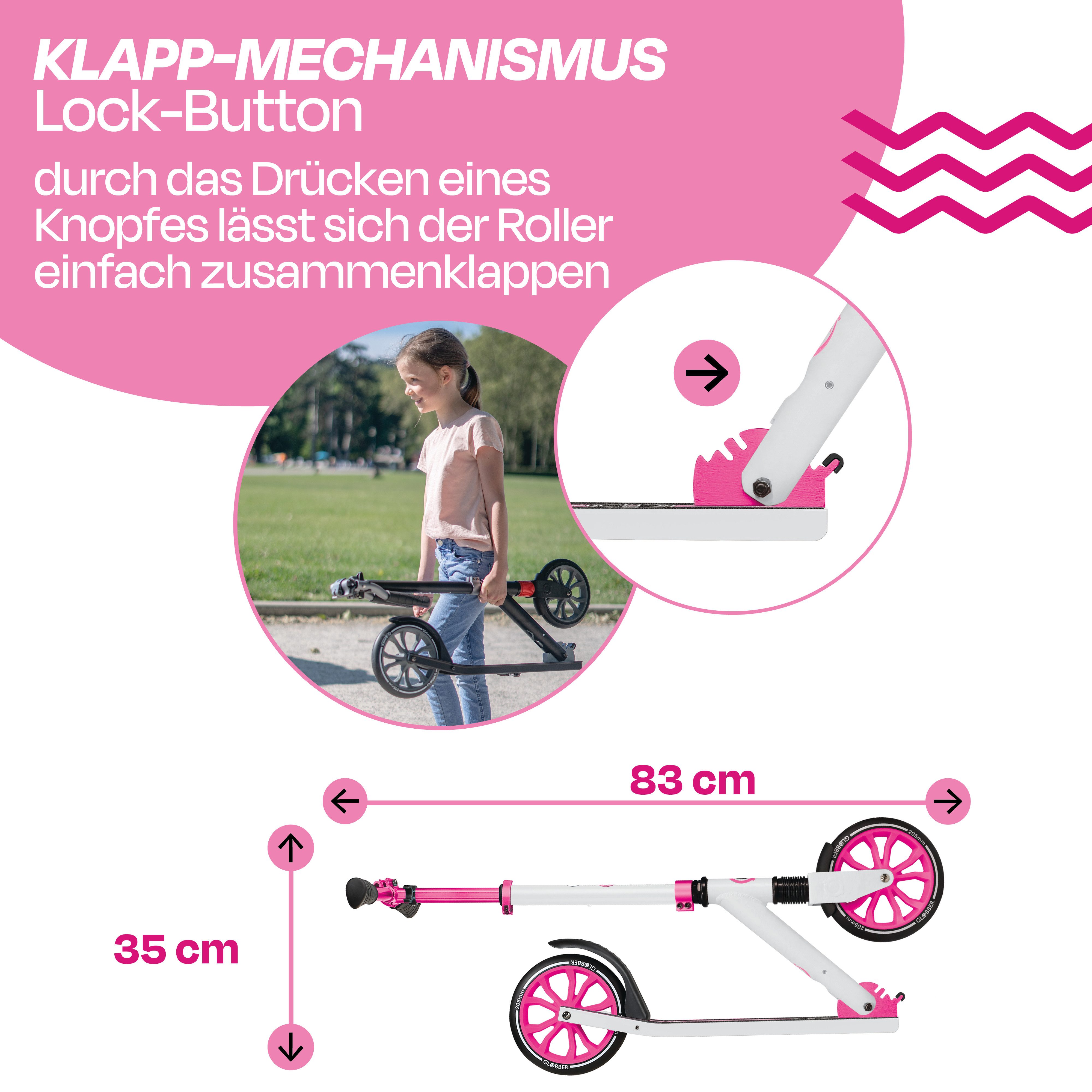 Globber Tretroller NL 205 Scooter - Für Kinder, Teens & Erwachsene, ABEC 7, Federung, Frontfederung PU-Rollen 205 mm Alu-Deck, Antirutsch