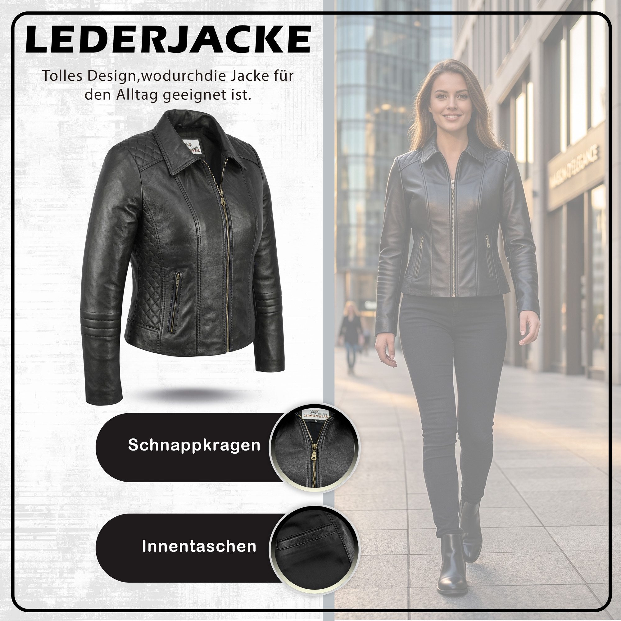 German Wear Lederjacke Trend 428J Damen Lederjacke echtleder Jacke aus Lamm Nappa Leder Schwarz – Bild 3 von 5