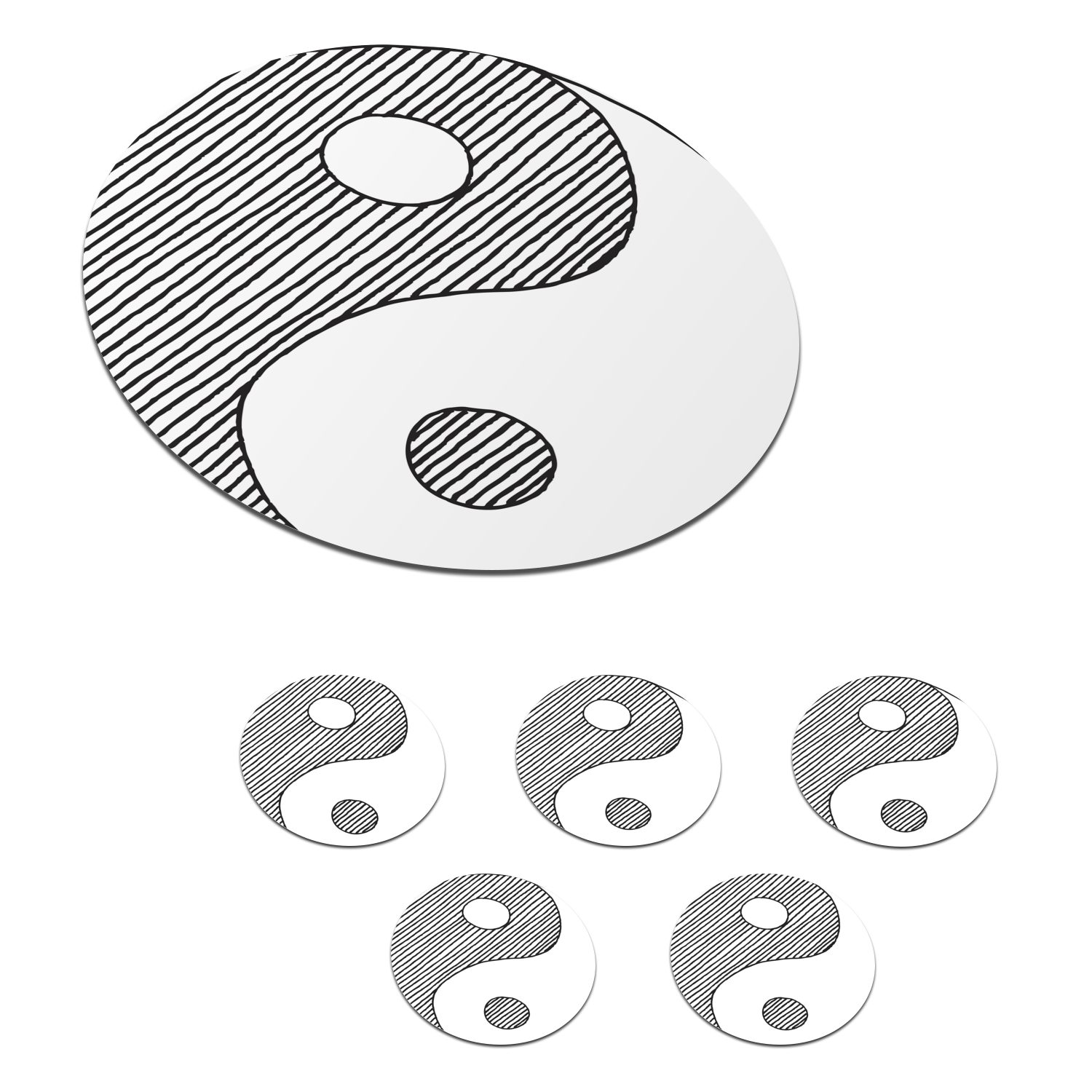 MuchoWow Glasuntersetzer Eine Illustration eines skizzierten Yin und Yang Logos, Zubehör für Gläser, 6-tlg., Getränkeuntersetzer, Tassenuntersetzer, Korkuntersetzer, Tasse, Becher