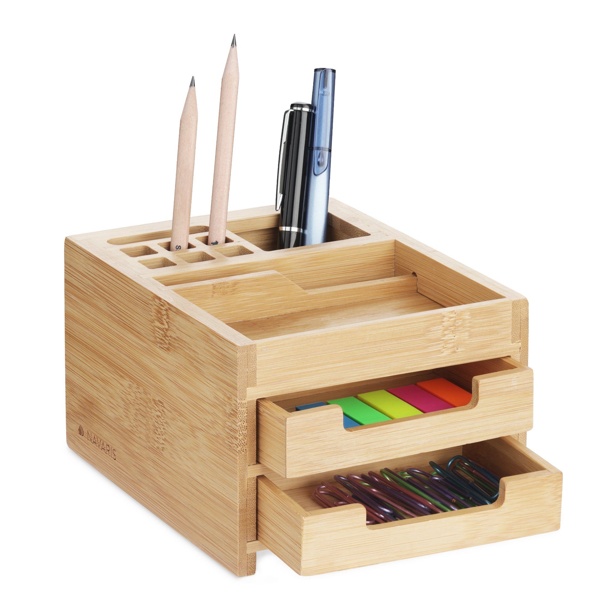 Organizer Schreibtischorganizer aus Bambus - Stiftehalter Schubladen