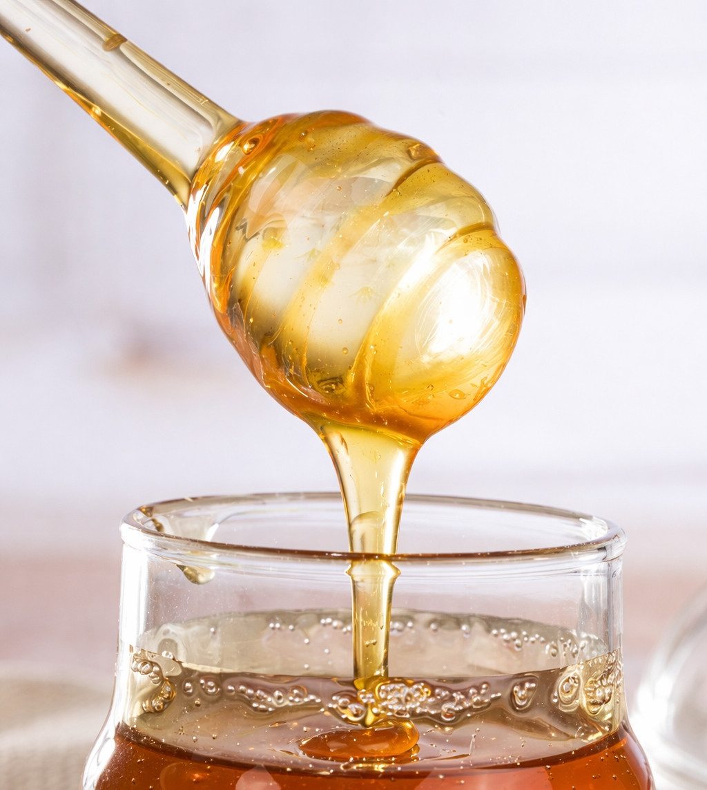 HI Honigglas Honigtopf Honigglas mit Honiglöffel 270 ml Bienenstock-Design HI 13075, Material: Glas, (Honigtopf mit Löffel)