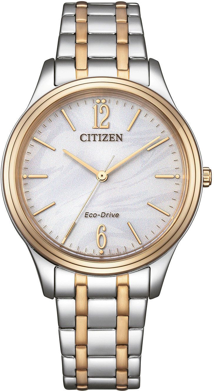 Citizen Solaruhr EM0416-78A, Armbanduhr, Damenuhr, Edelstahlarmband, Batterie-Entladungsanzeige