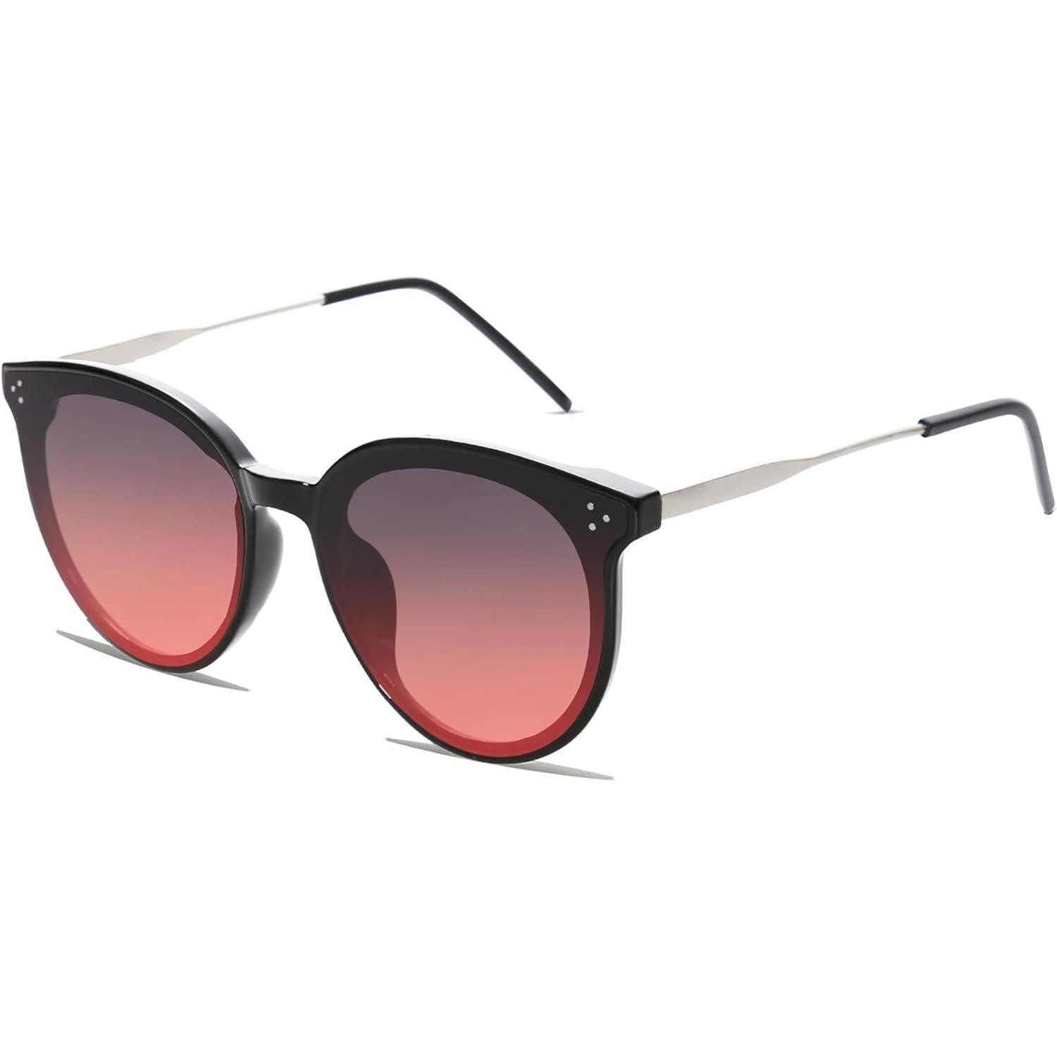 LuxusKollektion Retrosonnenbrille Sonnenbrille Retro Vintage Damen Rund Schwarz Gradient Grau&rot