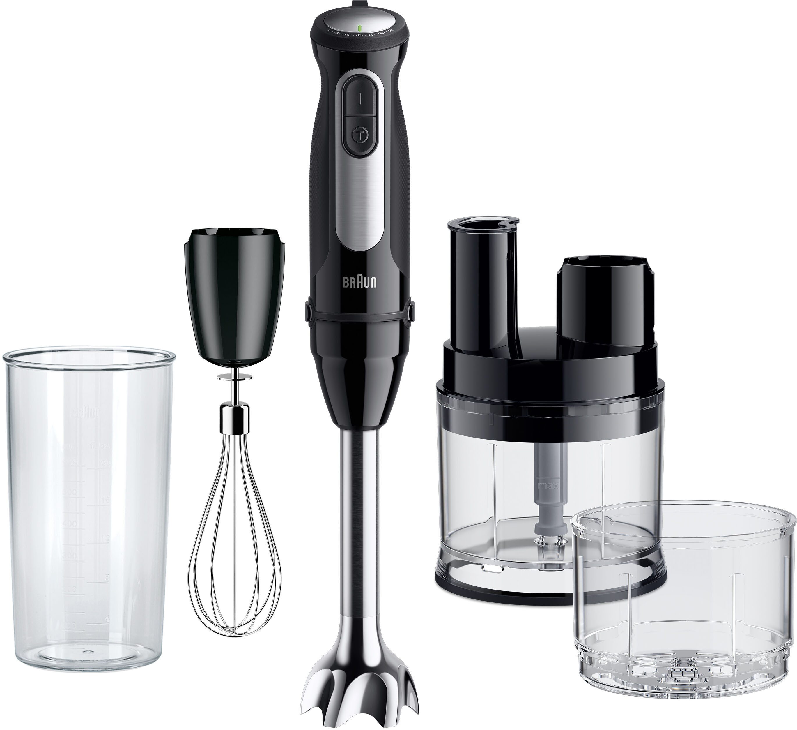 Braun Stabmixer MultiQuick 5 Pro MQ 55755 M - 1000W, 25 Einstellungen, Küchenmaschine, 1000 W, Spritzschutz, 500 ml Mini Küchenmaschine + Zubehör, Extra Mahlklinge