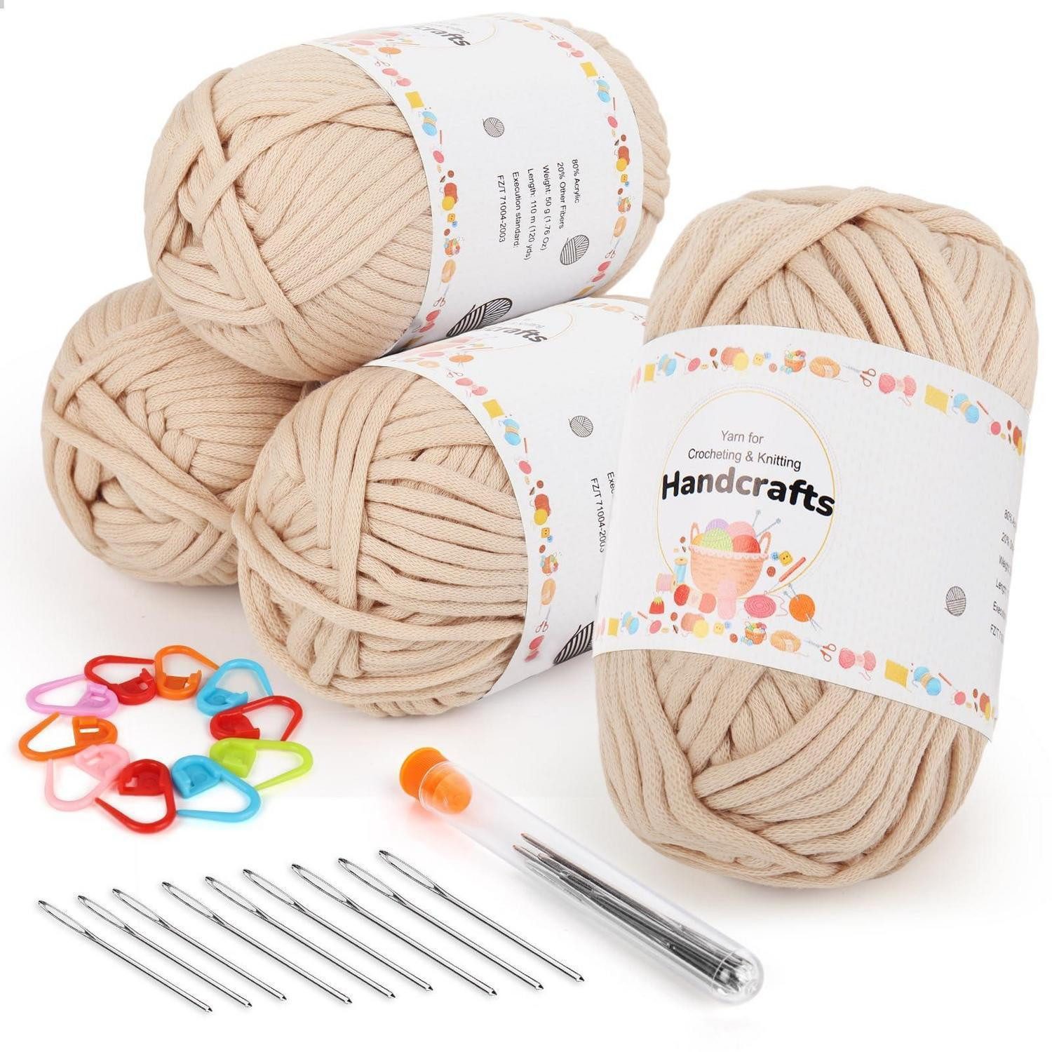 LuxusKollektion Chunky Häkelgarn Set Beige 4x50g mit Zubehör Häkelwolle, (4-St)