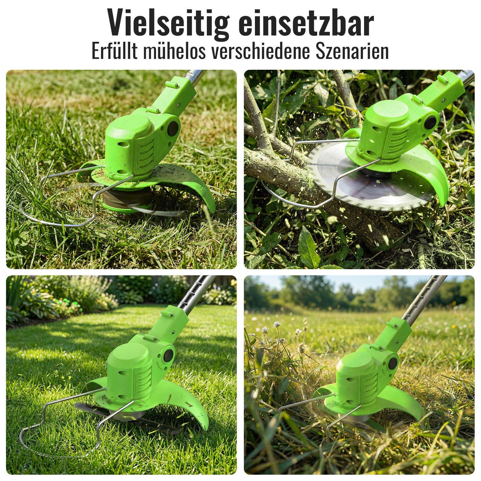 CONENTOOL Akku-Rasentrimmer 21V mit 4000mAh Akku, Verstellbarer Teleskopstiel, 15 cm Arbeitsbreite Messer, (Set, mit 4 Messertypen), Freischneider & Kantenschne – Bild 5 von 5