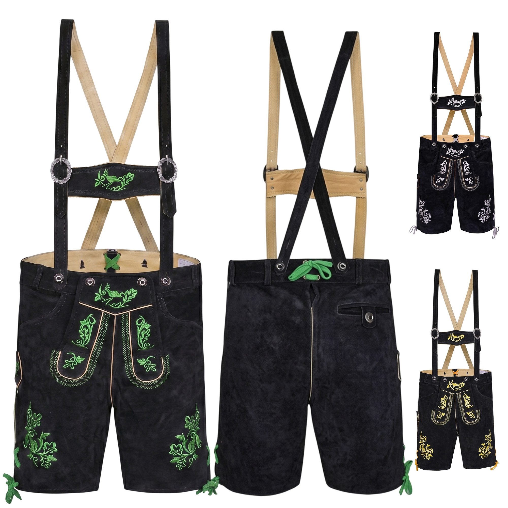 German Wear Trachtenlederhose GW721 kurze Trachten Lederhose mit Hosenträger Trachtenhose Schwarz