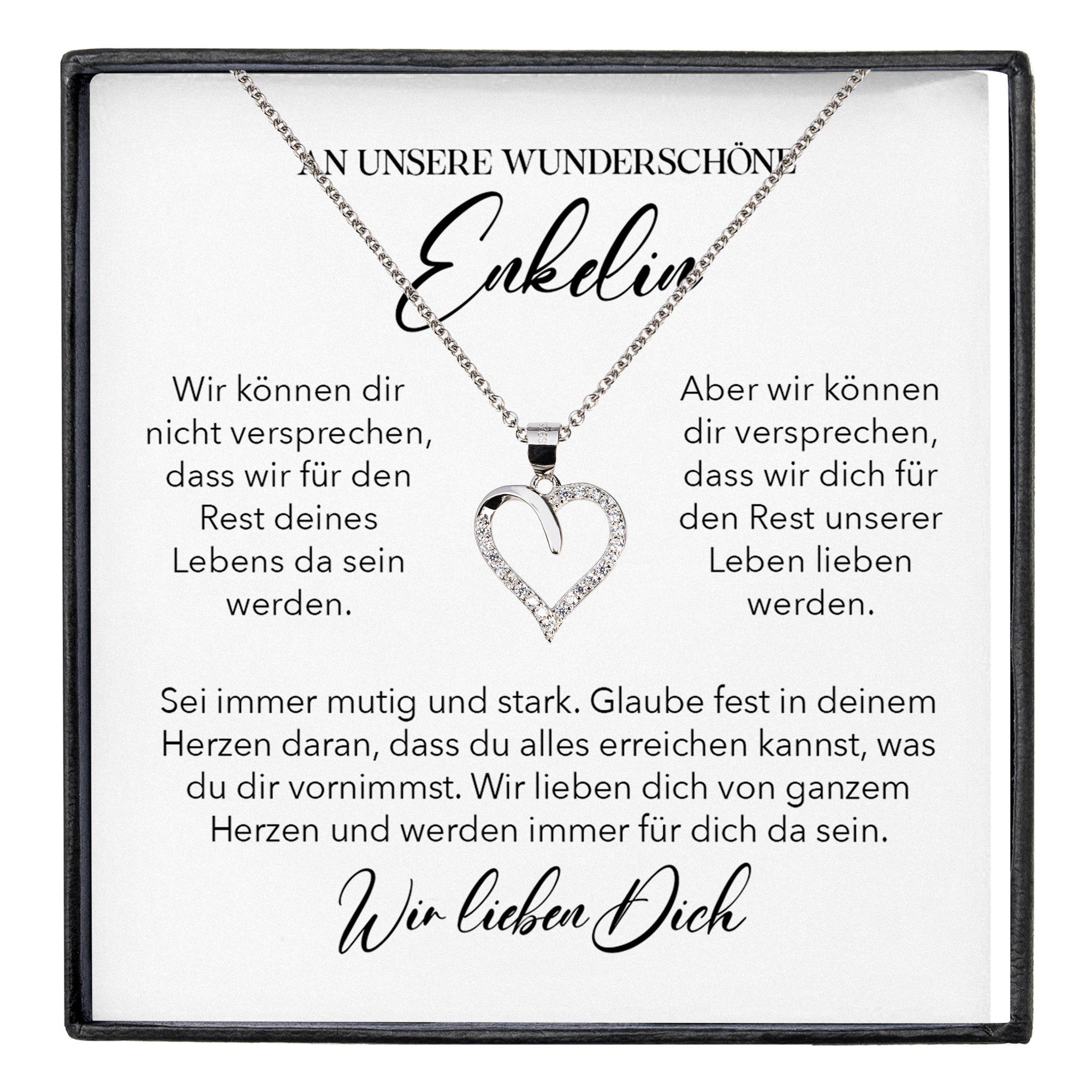 22Feels Schmuckset Unsere Enkelin Geschenk Abitur Mädchen Frauen Halskette Herz Collier (inkl. Geschenktasche, Karte(n), Poliertuch, Beutel), Echt-Silber 925/000, Karte Made In Germany