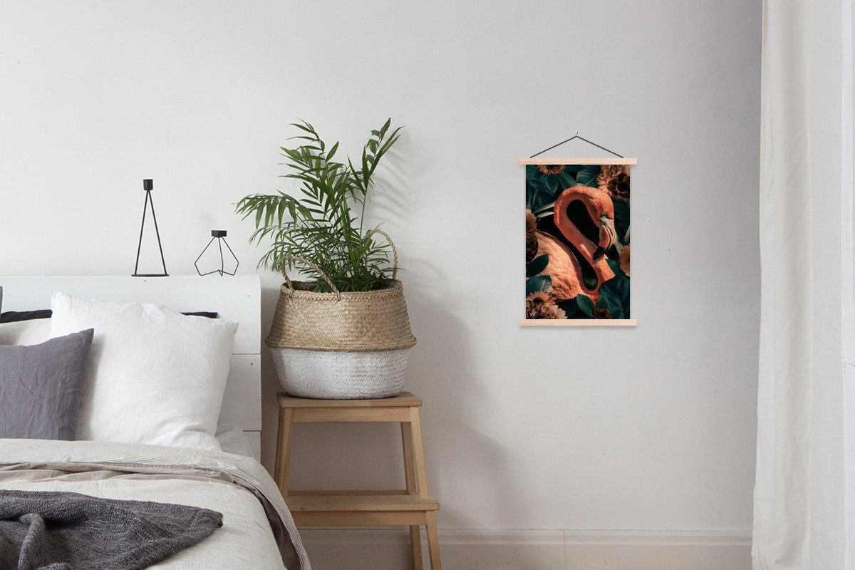 St), - Posterleiste, Wohnzimmer, (1 Porträt MuchoWow Textilposter Flamingo, Magnetisch Bilderleiste, - Blumen Poster für
