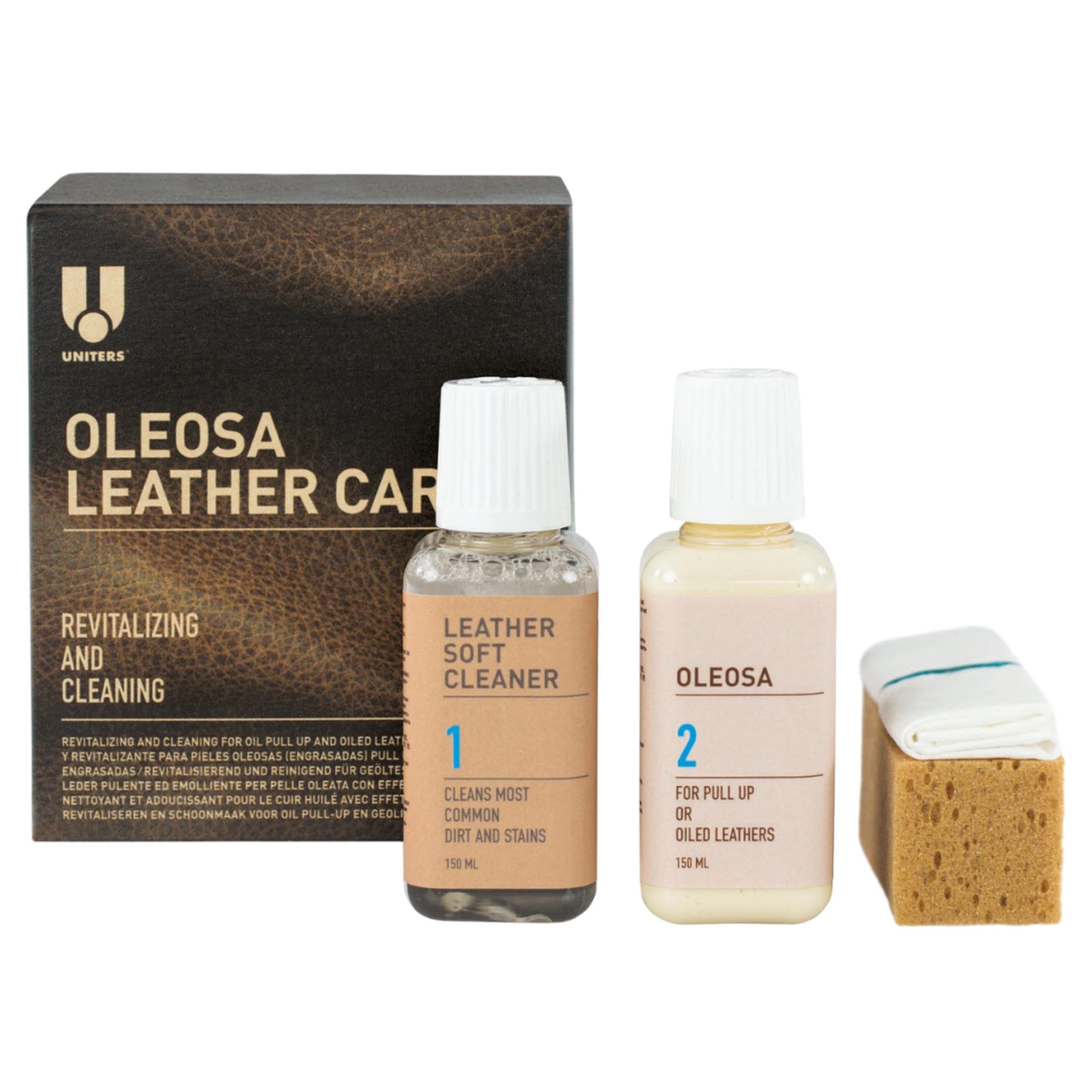 Uniters Oleosa Leather Care Kit Lederpflegeset (für Ledermöbel, Ledersofas, Ledersessel, Taschen, Schuhe & Kleidung, 1 St., 4-tlg), für Oleasoa-Leder, Vintage-Leder, OPU Pull-Up-Leder und geöltes Leder