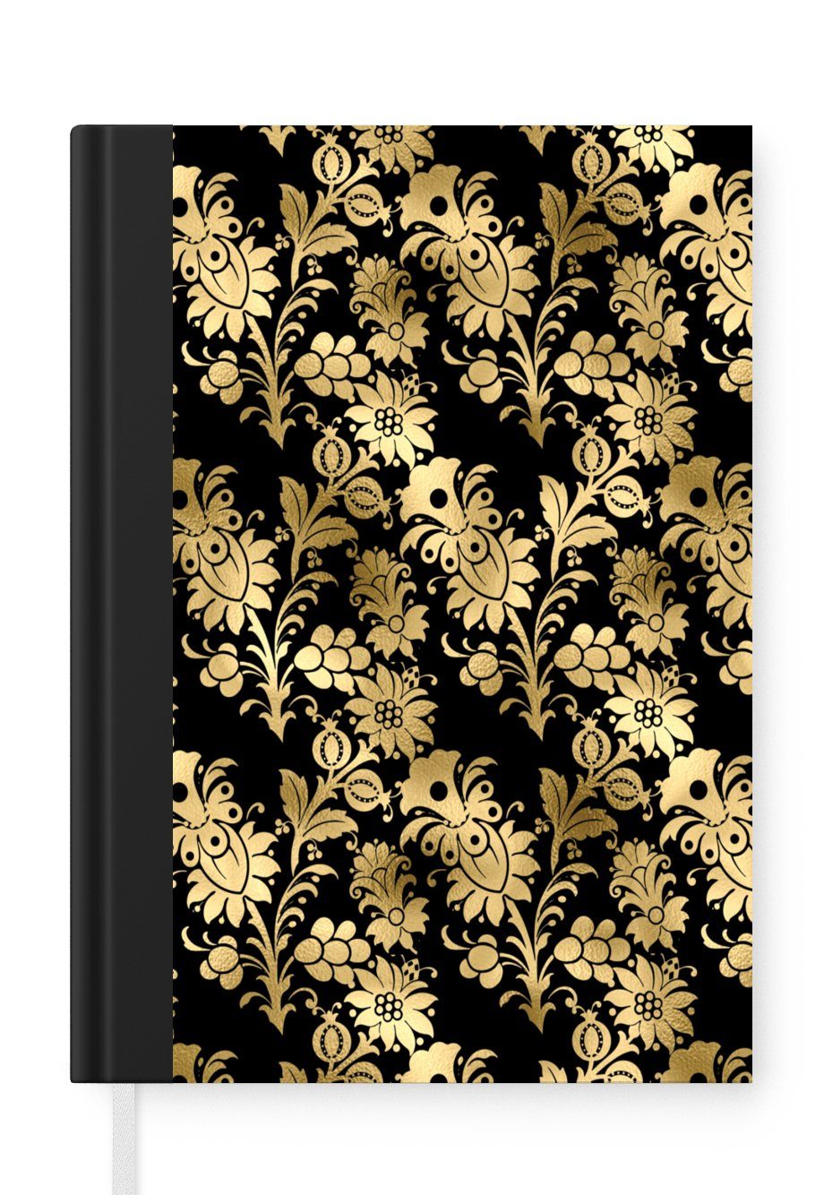 MuchoWow Notizbuch Muster - Blumen - Gold, Journal, Merkzettel, Tagebuch, Notizheft, A5, 98 Seiten, Haushaltsbuch