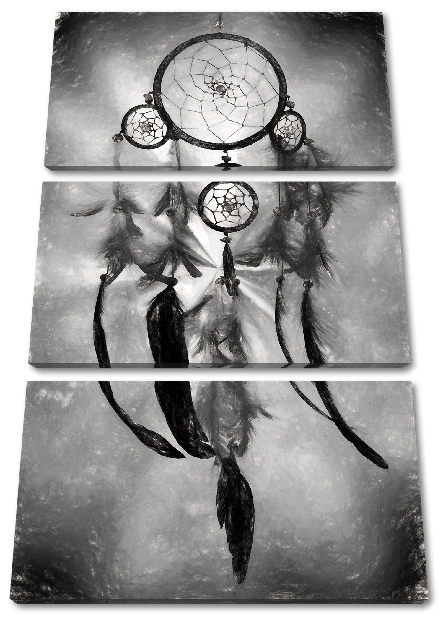 Pixxprint Leinwandbild Indianischer Traumfänger Kunst, Indianischer Traumfänger Kunst 3Teiler (120x80cm) (1 St), Leinwandbild fertig bespannt, inkl. Zackenaufhänger