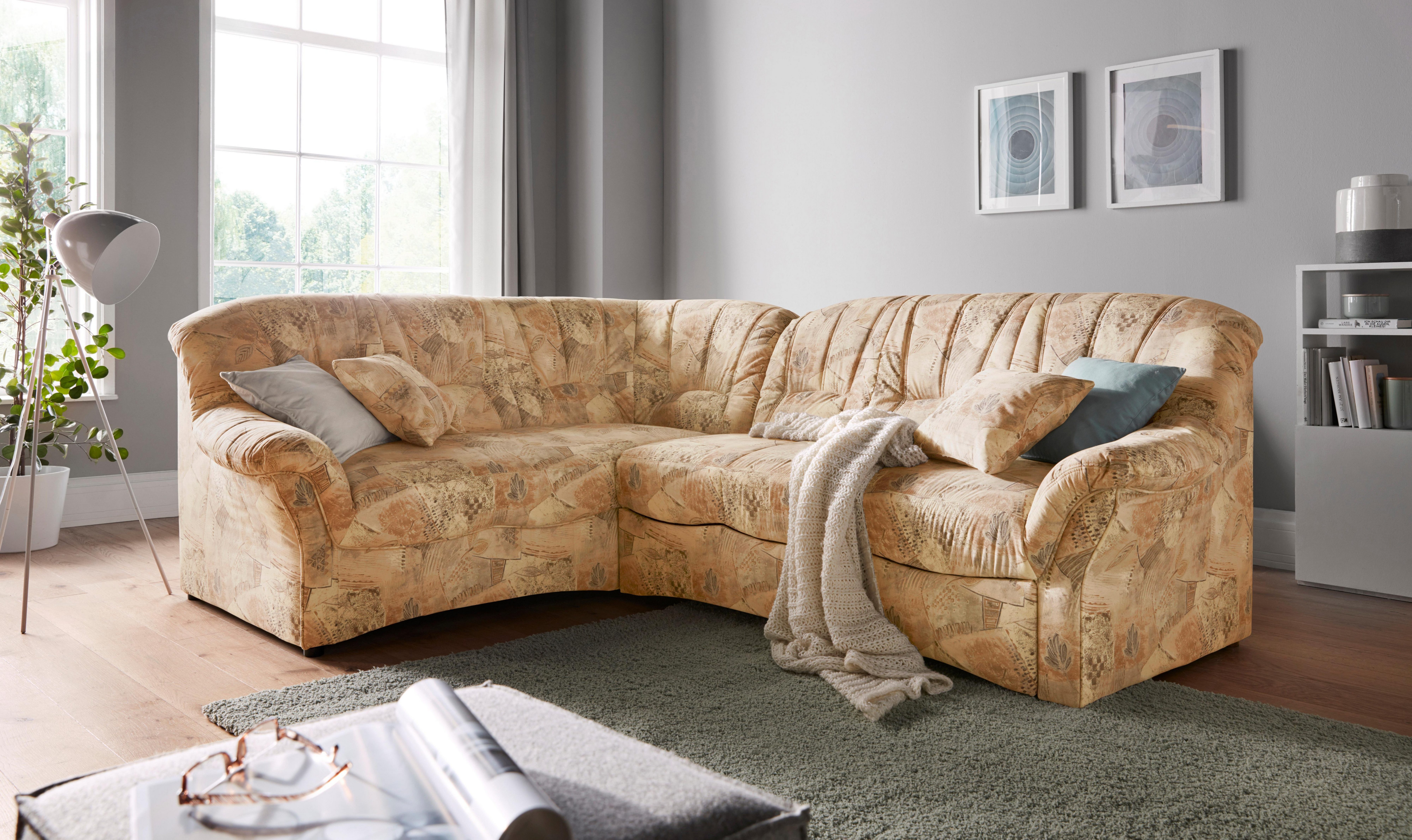 DOMO collection Ecksofa Bahia, zeitlos und elegant, bequeme Armlehnen, L-Form, wahlweise mit Bettfunktion