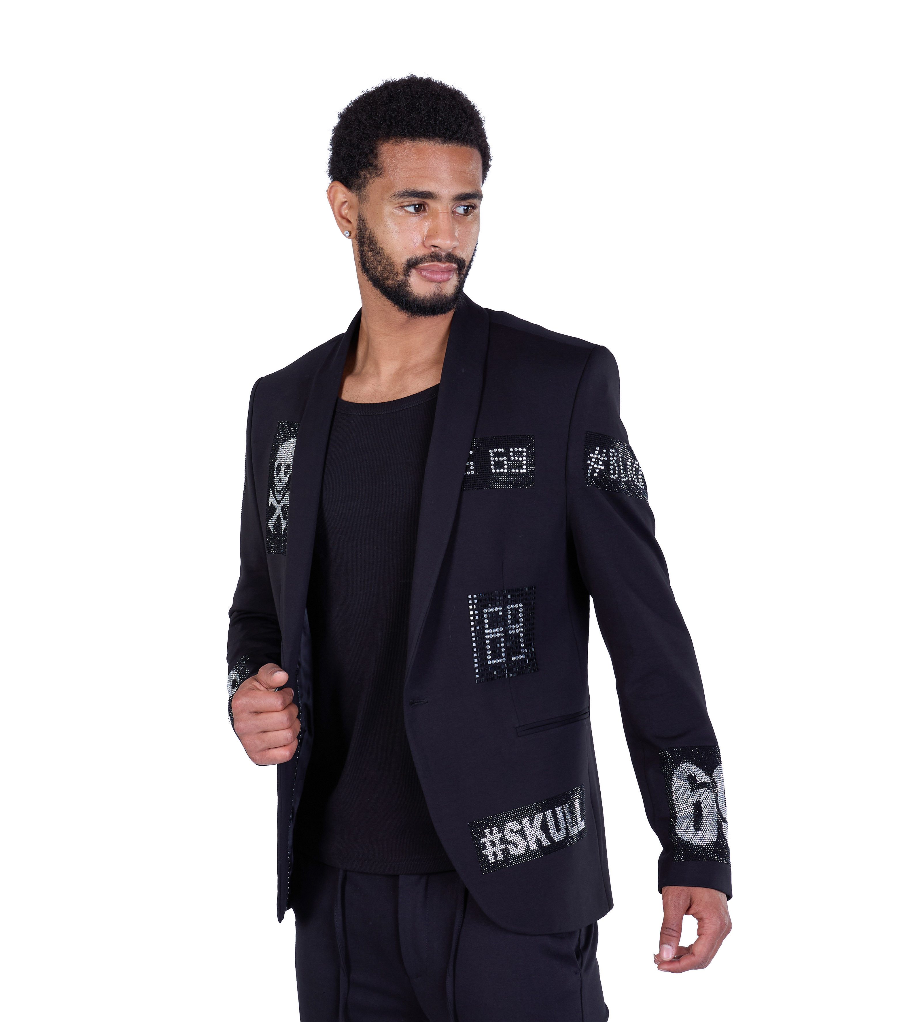 Denim Distriqt Jerseysakko Herren Sakko mit Strass veredelt Totenkopf Sakko günstig online kaufen
