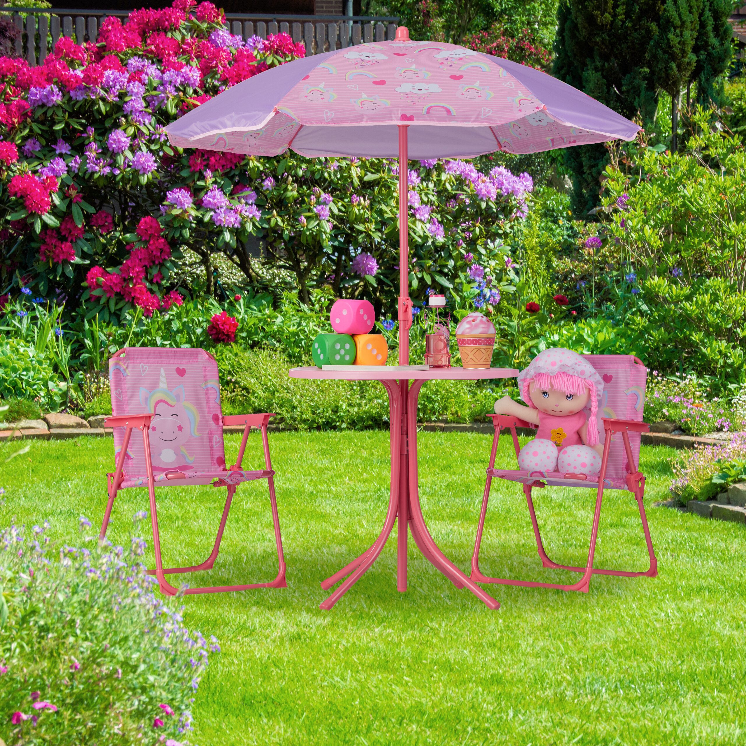 relaxdays Garten-Kindersitzgruppe Camping Kindersitzgruppe mit Schirm, günstig online kaufen