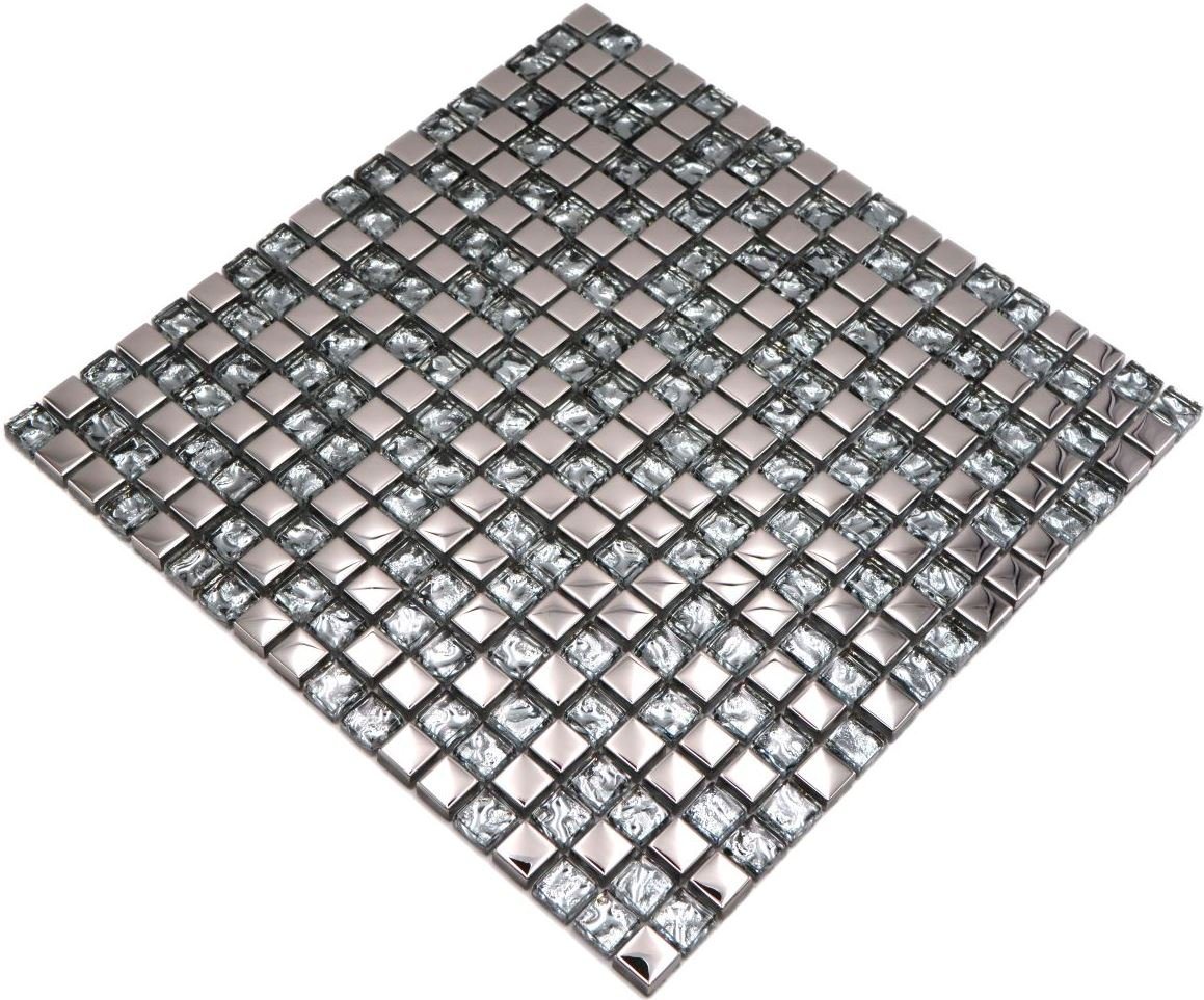 Thumbnail - Mosani Mosaikfliesen Mosaikfliese Glasmosaik electroplated Silber Glas BAD WC Küche