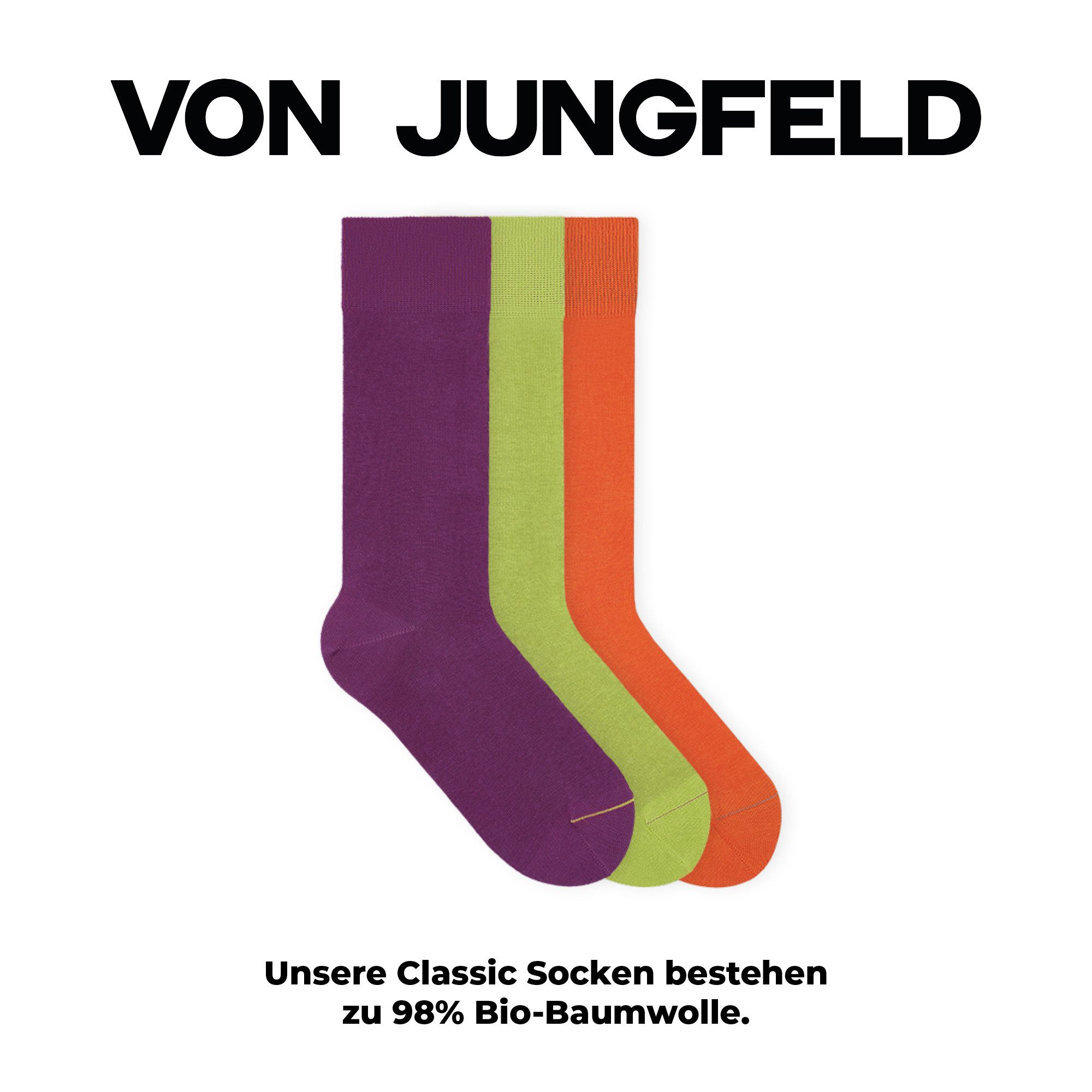 von Jungfeld Socken SIGNATURE Set Bio-Baumwolle 35-46 Unisex (3-Paar, 3 Paar) Lange einfarbige Socken aus Bio-Baumwolle