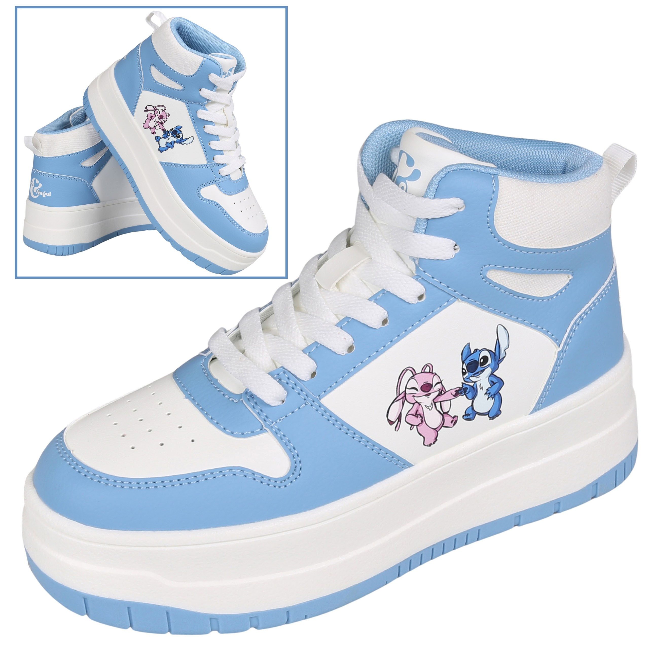 Sarcia.eu Stitch Disney Damen High-Top Sneaker, blau-weiß 37 EU / 4 UK Sneaker
