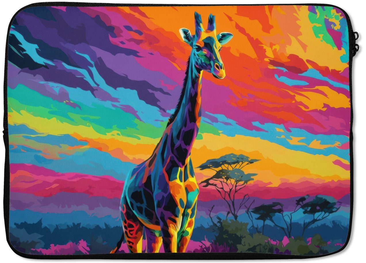 MuchoWow Laptop-Hülle Giraffe - Savanne - Luft - farbig 14 Zoll, Schutzhülle für Laptop, Schutz gegen Kratzern, Laptoptasche