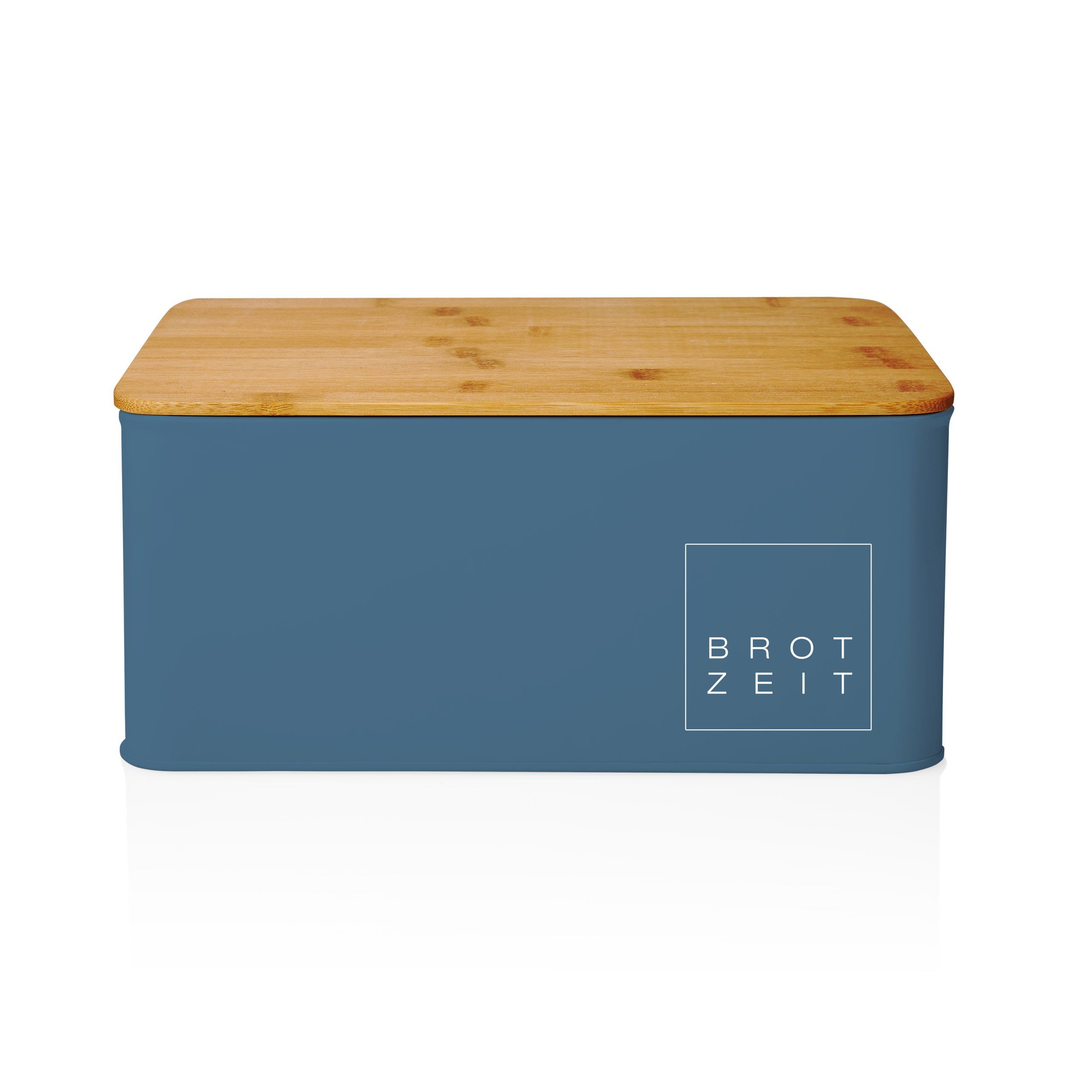 Lumaland Brotkasten Cuisine, Edelstahl, (1-tlg), Brotbox Metall Bambus Deckel rechteckig 30x23x14cm blau