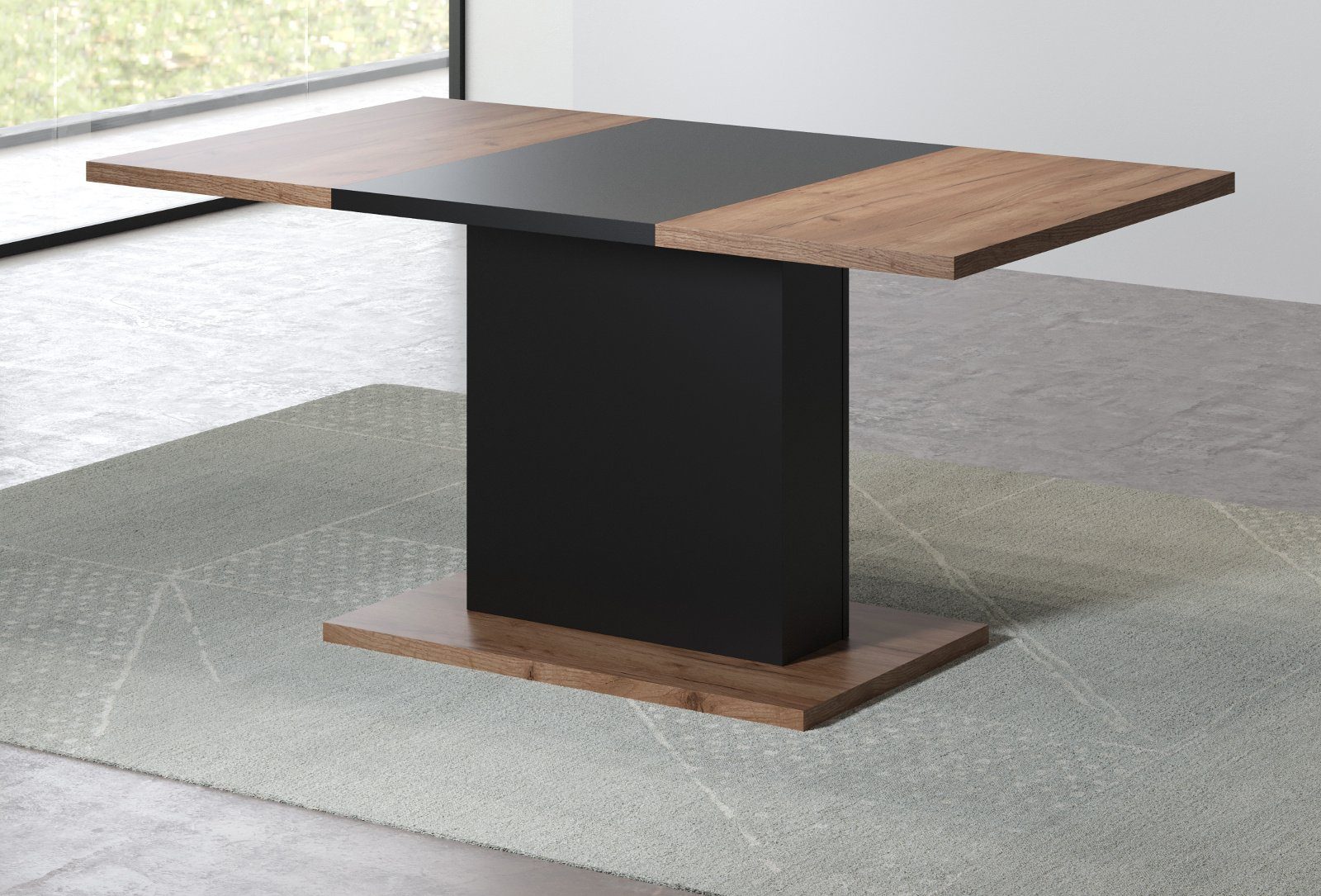 und Personen 6 zu cm), Tisch x bis schwarz, 160 in 80 Eiche (Esszimmer Kendo für Säulen-Esstisch trendteam