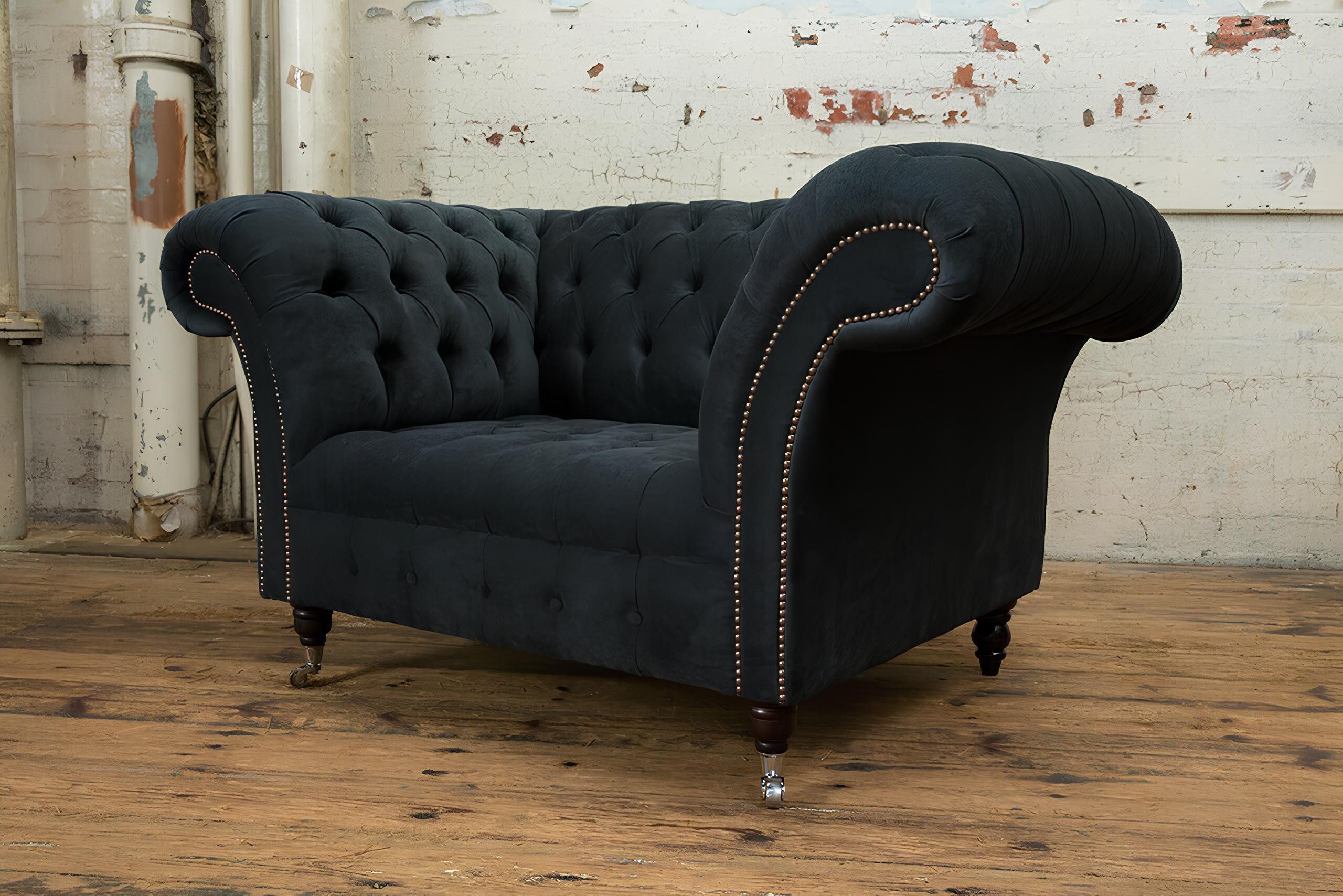 Xlmoebel Chesterfield-Sofa Neues schwarzes Chesterfield-Sitzmöbel aus Stoff und Leder., Hergestellt in Europa