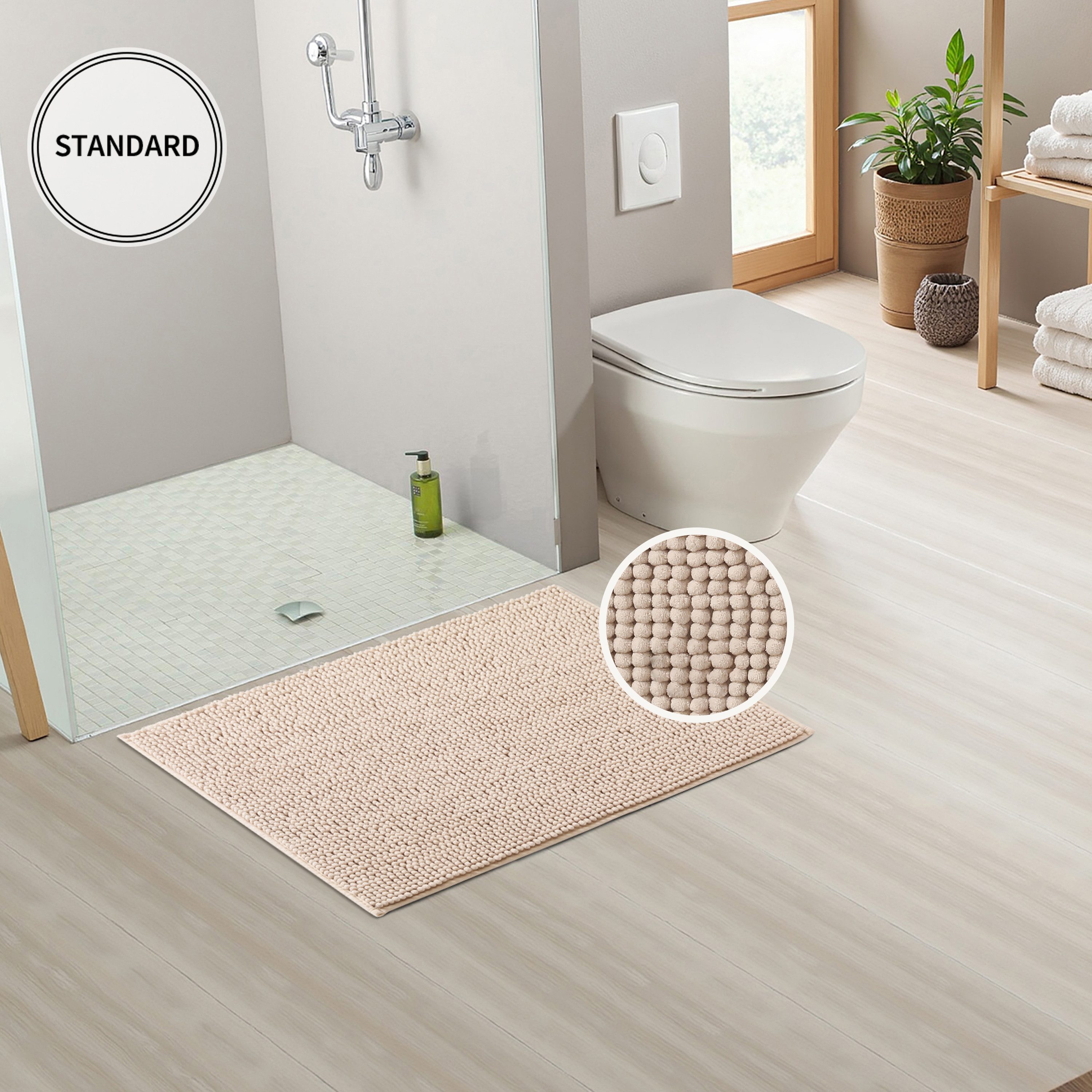 OTTO home Badematte Vanessa Chenille Standard, Badvorleger, Badezimmer, Duschvorleger, Höhe 15 mm, schnell trocknend, strapazierfähig, fußbodenheizungsgeeignet, Polyester, rechteckig, Uni Farben, besonders weich