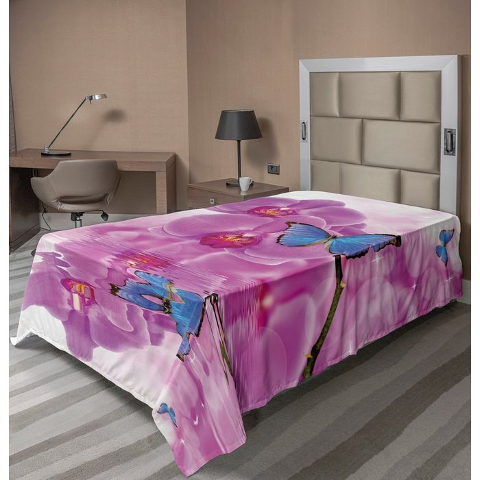Betttuch weiches bequemes oberes Bettlaken dekoratives Bett 1 Stück Abakuhaus Schmetterling Orchideen-Blüte auf Wasser
