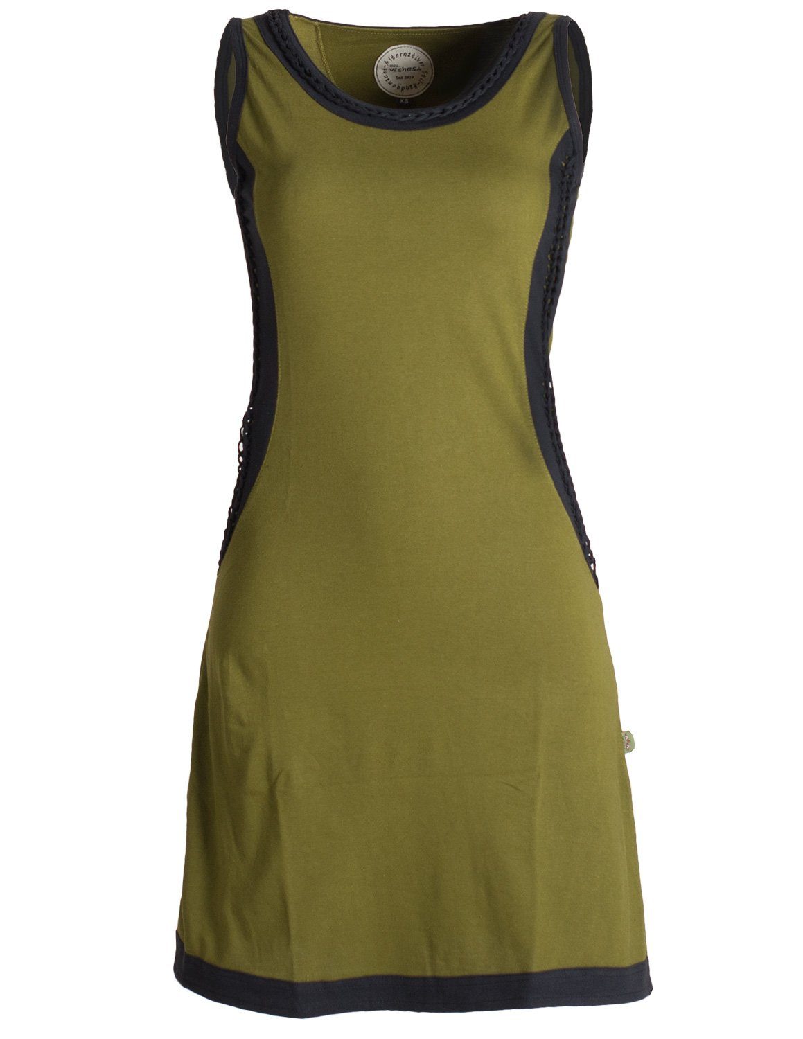 Vishes Sommerkleid Ärmelloses Kleid mit geflochtenen Einsätzen Tunika, Hippie, Ethno, Goa, Boho Style olive
