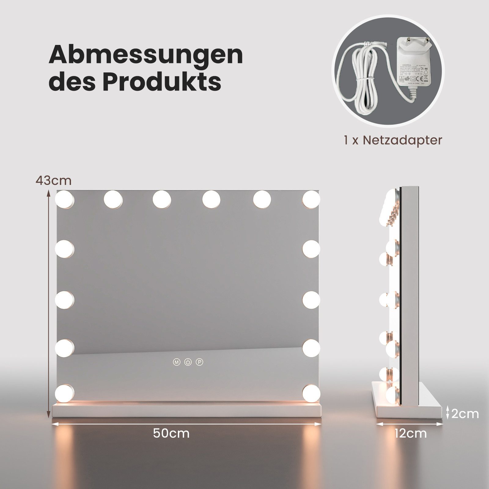 COSTWAY Schminkspiegel (1-St), Hollywood Spiegel, 14 dimmbare LED-Leuchten & 3 Lichtfarben