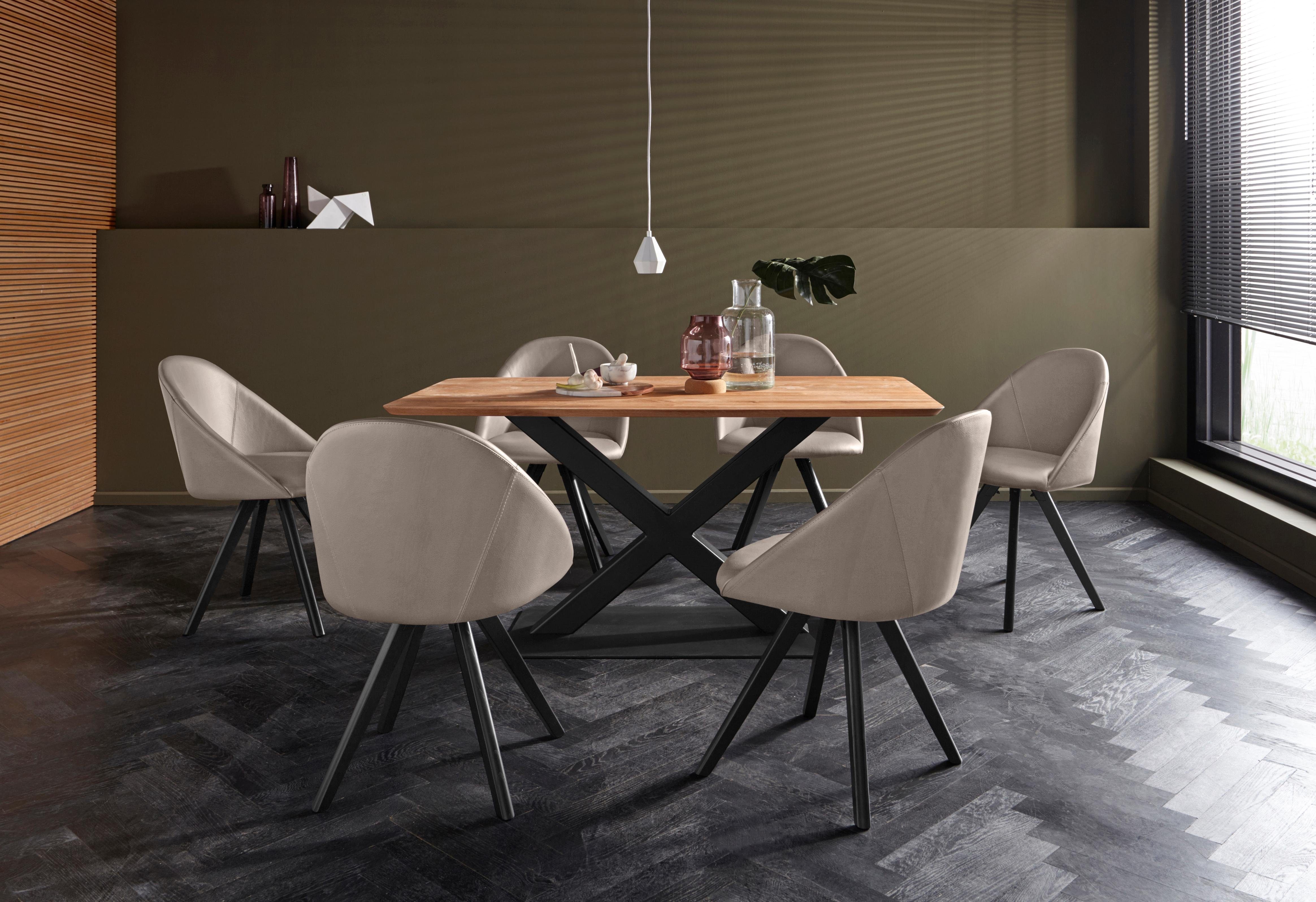 OTTO home 4-Fußstuhl Lotos (Set, 2 St), Bezug aus Echtleder und Gestell aus Eiche Massivholz