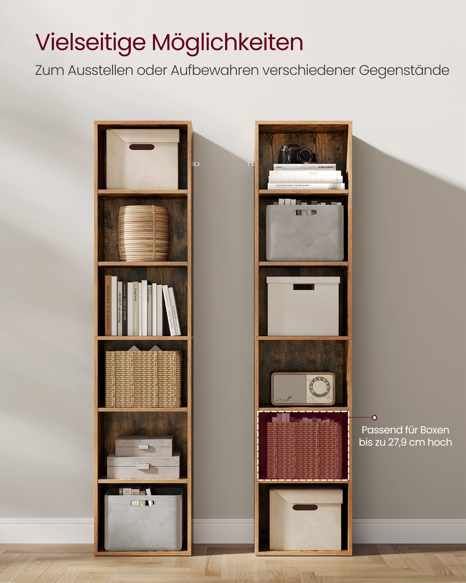 VASAGLE Bücherregal, mit 5/6 Ebenen, offenes Aufbewahrungsregal, Standregal, für Wohnzimmer