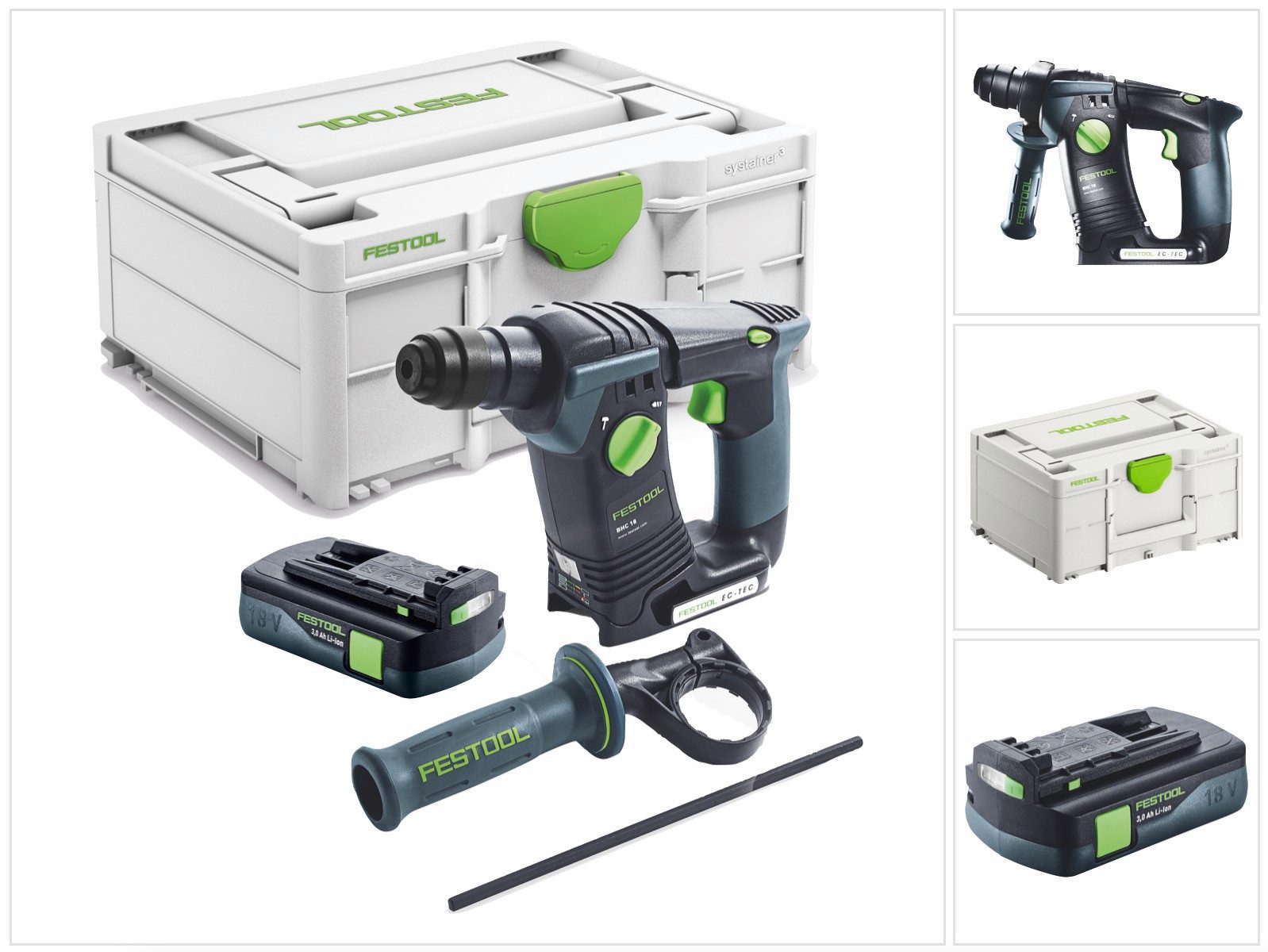 FESTOOL Akku-Bohrhammer BHC 18-Basic Akku Bohrhammer 18 V 1,8 J SDS Plus Brushless + 1x Akku