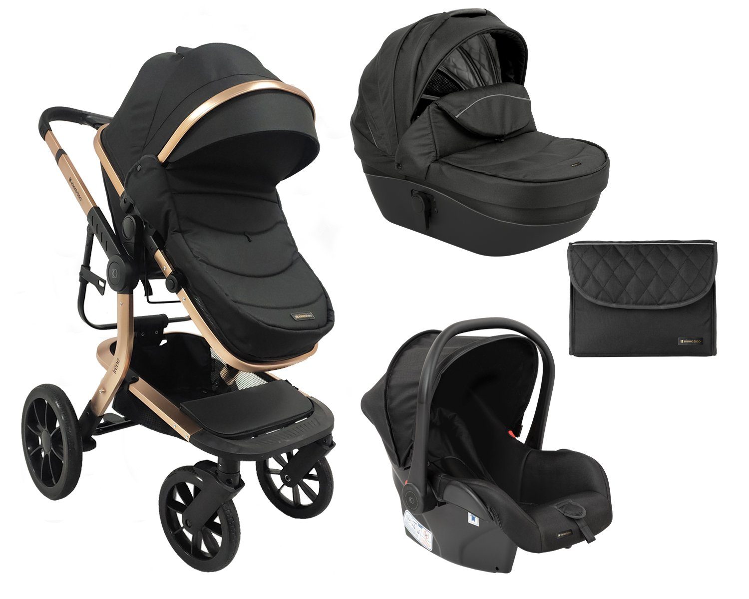 Kikkaboo Irene gold Wickeltasche Autositz Adapter Babywanne in schwarz Kombikinderwagen 1, 3 Kombi-Kinderwagen