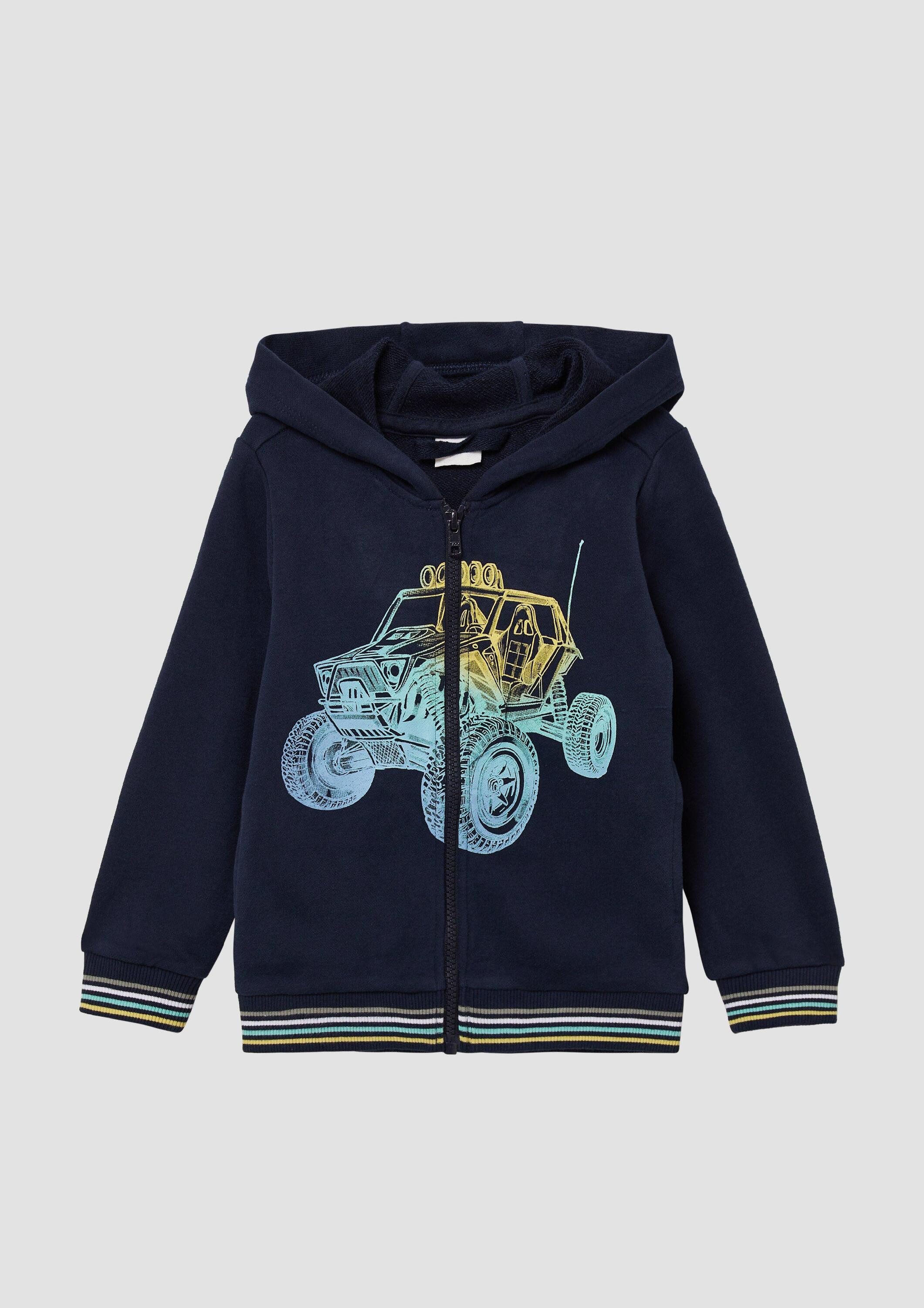 s.Oliver Sweatshirt Sweatshirt Jacke Kapuzen-Sweatshirtjacke mit Frontprint