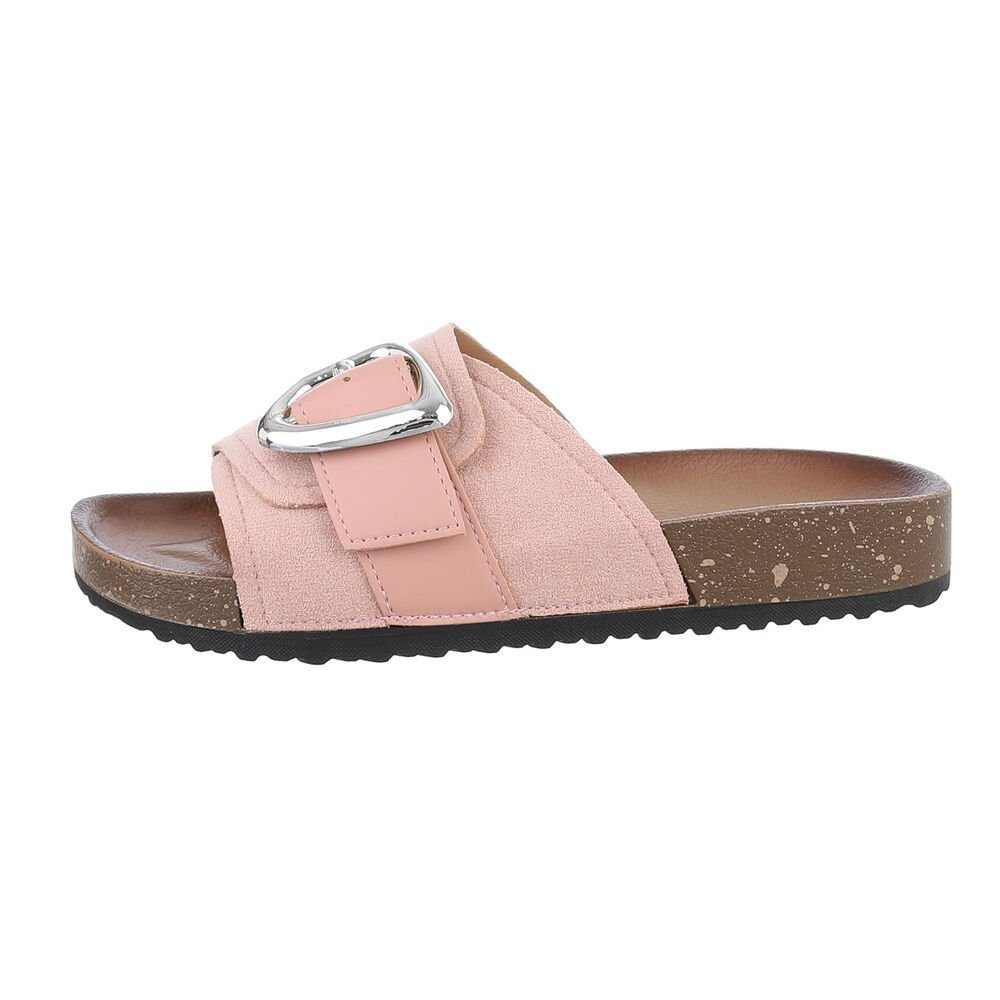 Ital-Design Damen Mules Freizeit Pantolette Flach Pantoletten in Altrosa