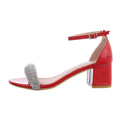 Ital-Design Damen Abendschuhe Party & Clubwear Sandalette Blockabsatz Sandalen & Sandaletten in Rot