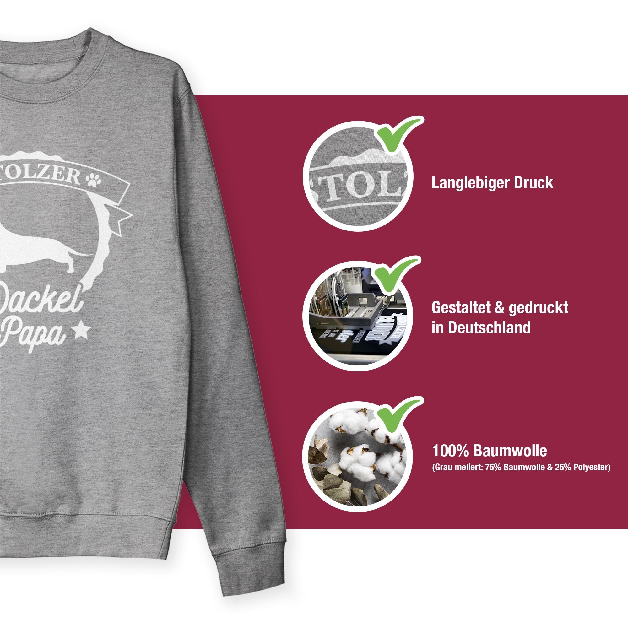 Shirtracer Sweatshirt Stolzer Dackel Papa für Grau Hundebesitzer (1-tlg) 1 meliert Geschenk