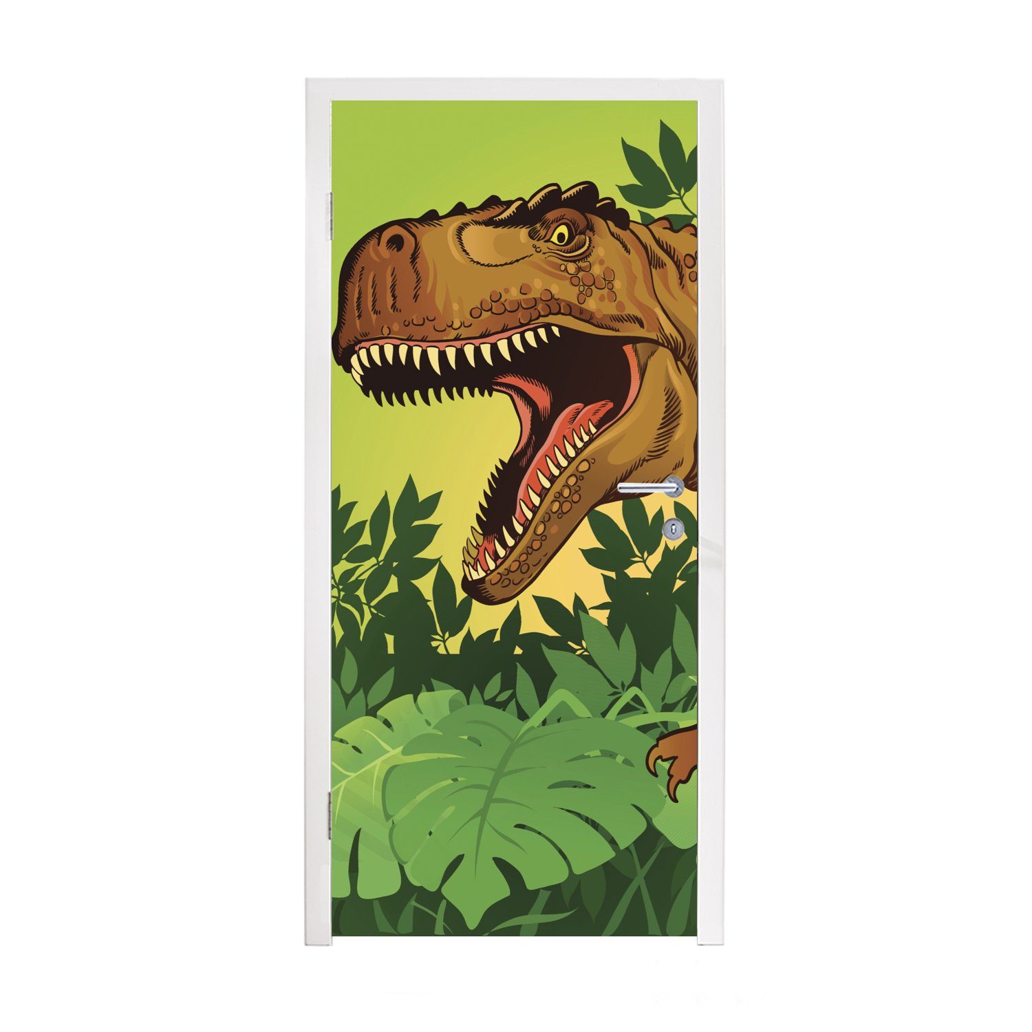 MuchoWow Türtapete Dinosaurier - Pflanzen Tür, (1 - Baby - - - Matt, Illustration Türaufkleber, 75x205 - cm bedruckt, Junge, Kinder Braun St), für Fototapete