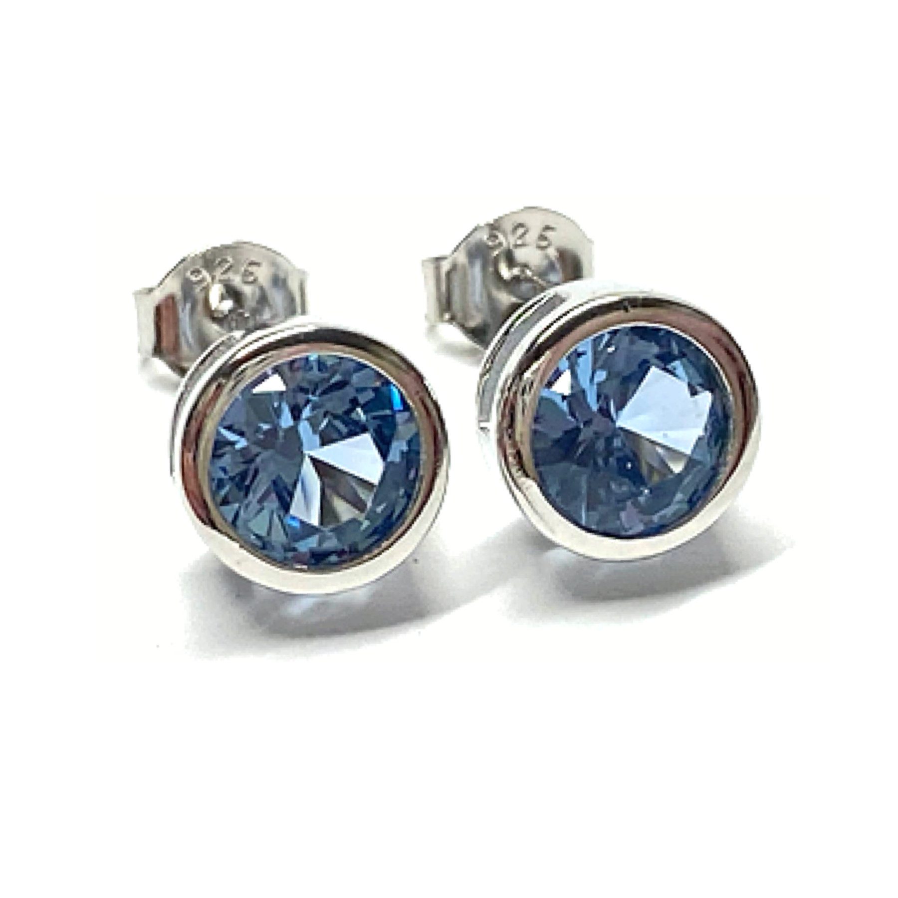 Ohrstecker-Set Ohrstecker 925- Silber Zirkonia hellblau rund 6,5mm Ohrring