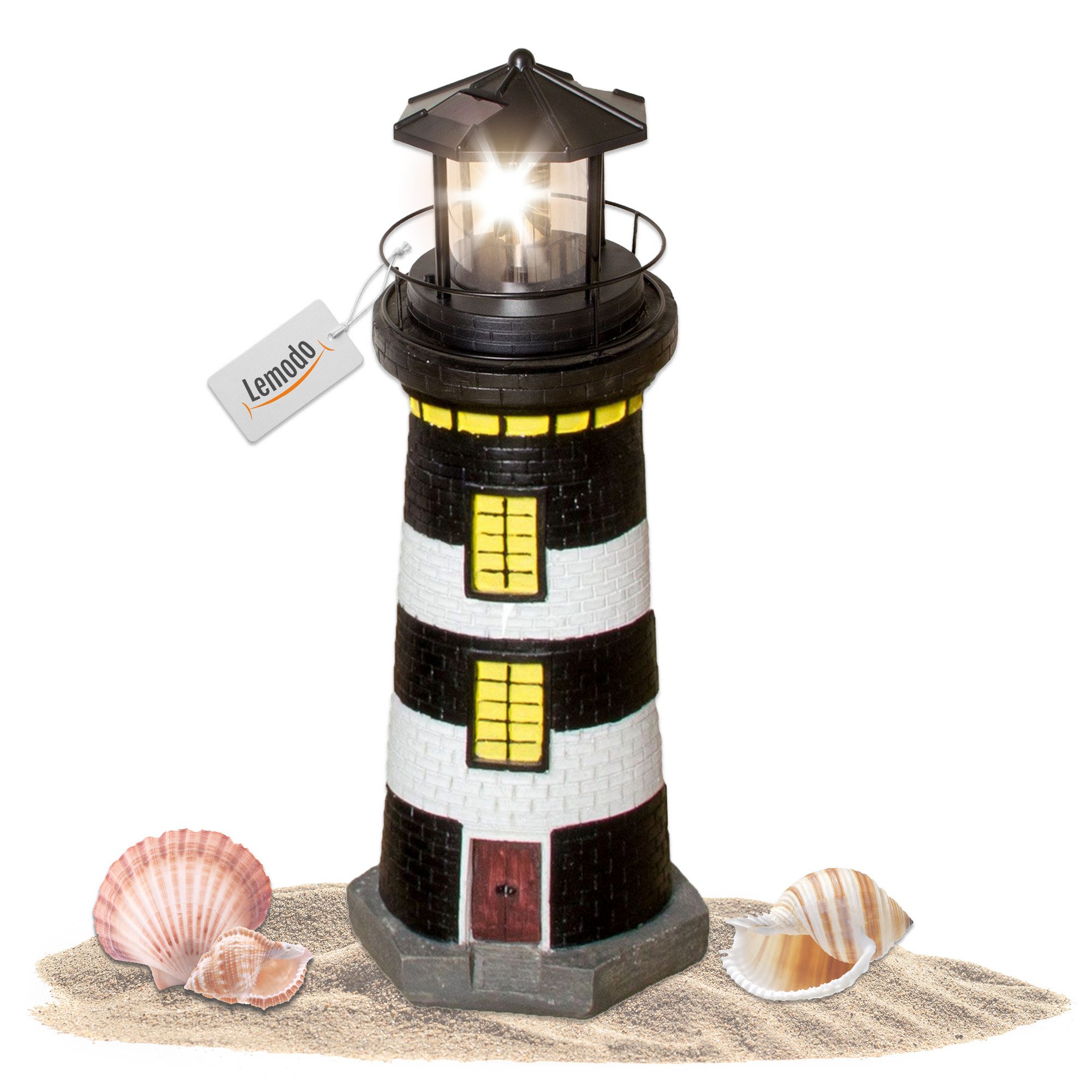 Lemodo LED-Dekofigur Solar-Leuchtturm mit rotierender Leuchte, 37 oder 83 cm hoch