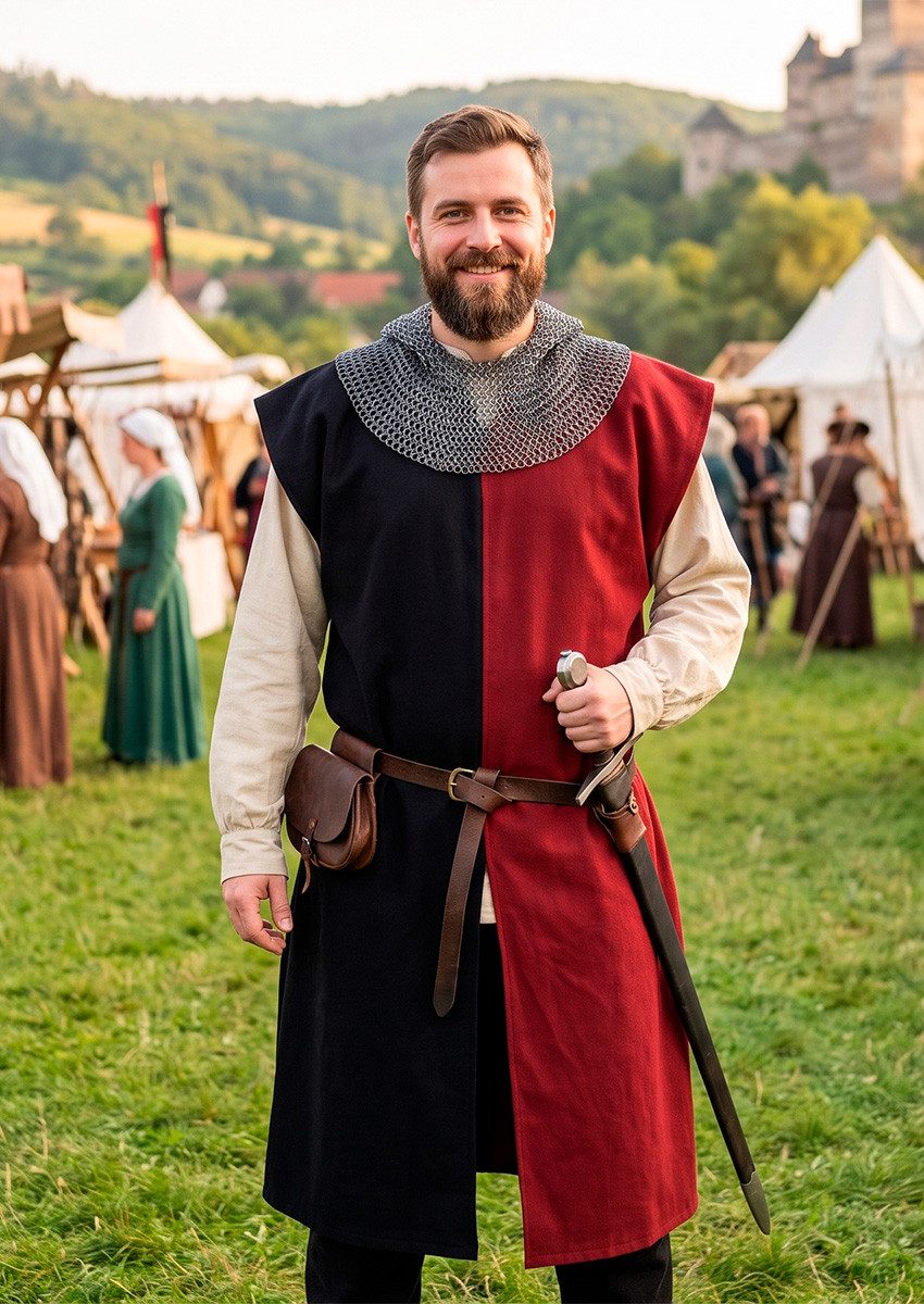 Wikinger-Kostüm Mittelalter Wappenrock Rot / Schwarz "Enzio"