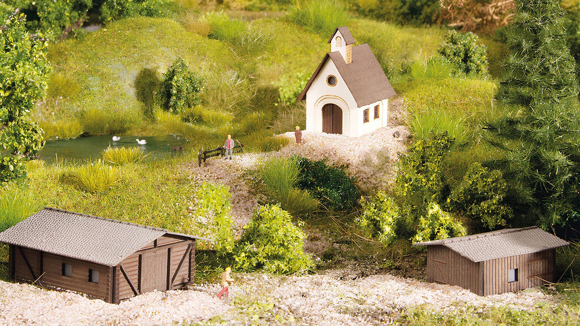 NOCH Modelleisenbahn-Gebäude Kleingebäude-Set, 3-teilig, Laser-Cut Modelle für