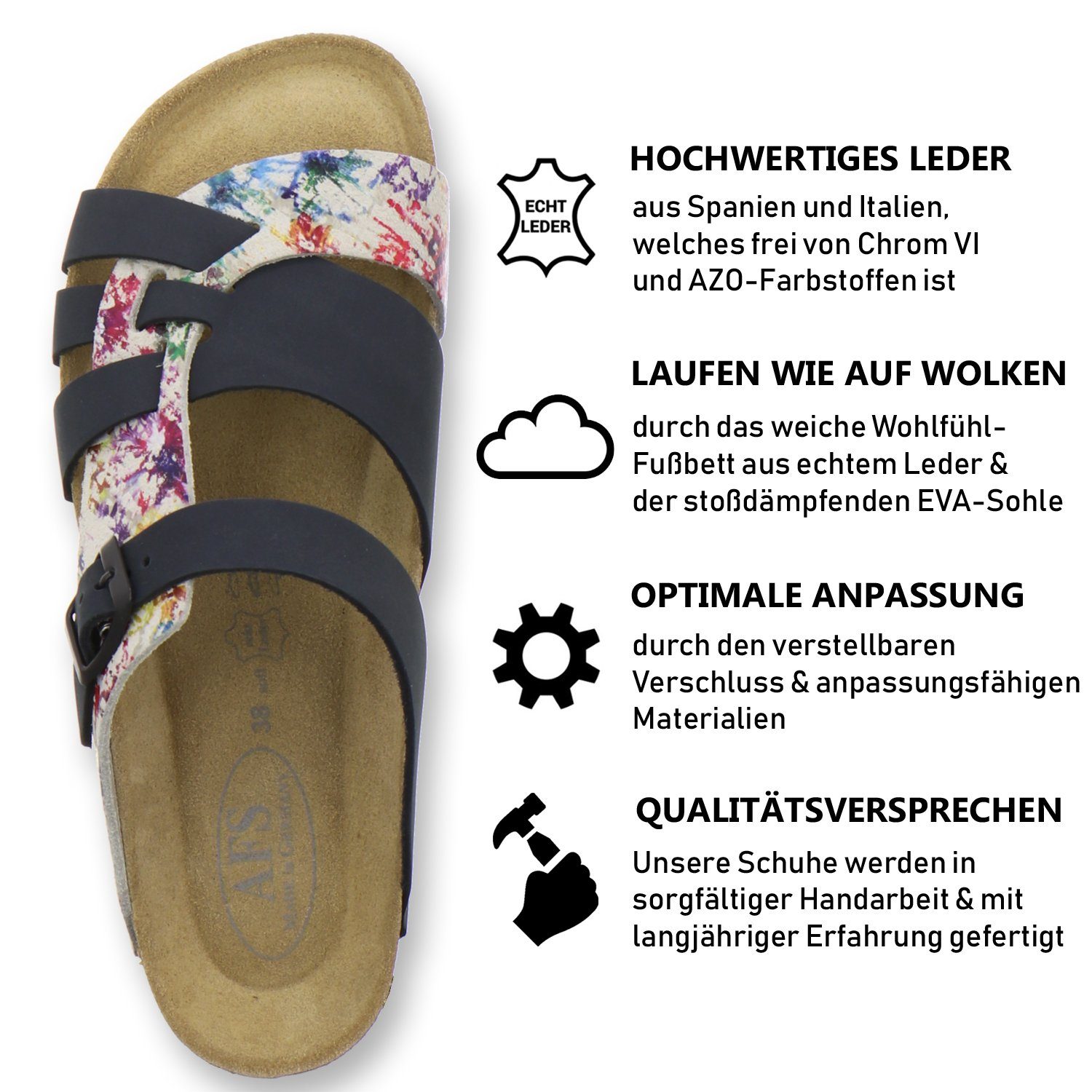 2122 für Germany Made Pantolette aus Damen Fussbett, AFS-Schuhe navy/paint mit in Leder