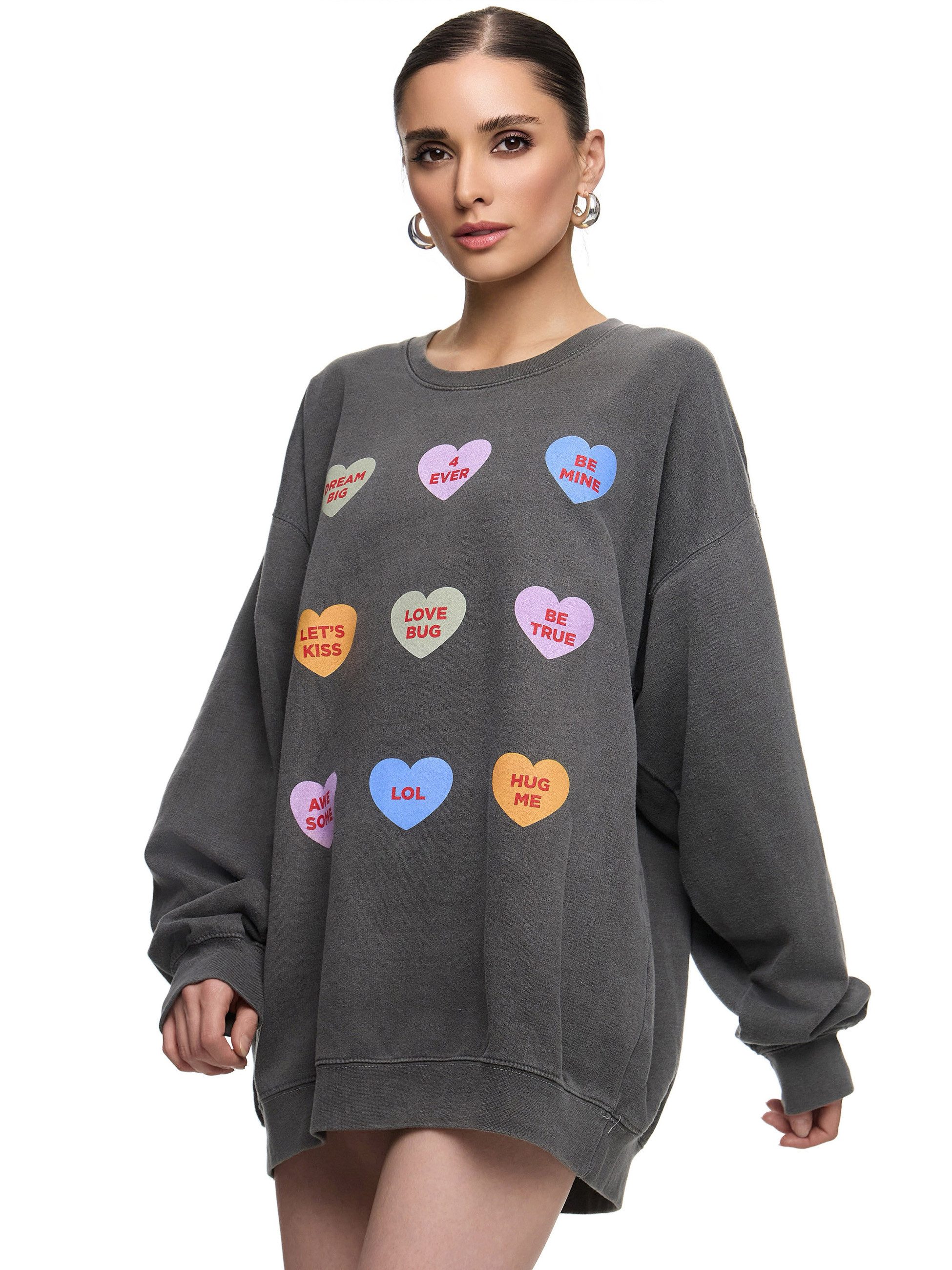 Worldclassca Sweatshirt Worldclassca Oversized Sweatshirt LOVE Print Langarm Pullover Uni PRINT BE TRUE - LETS KISS - BE MINE - DREAM BIG - LOVE BUG - HUG ME