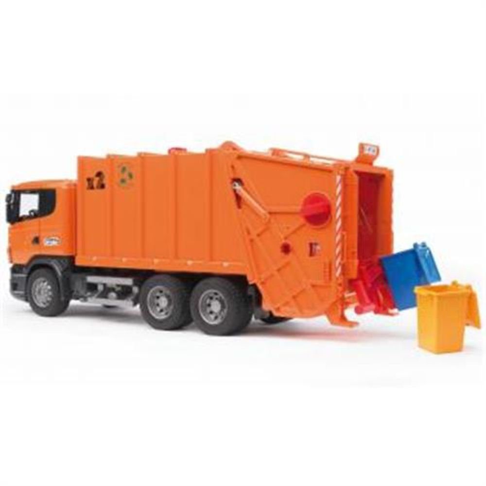 Bruder® Spielzeug-LKW 3560 SCANIA R-Serie Müll-LKW 1:16, Spielzeug  Müllwagen LKW mit 2 Mülltonnen Orange