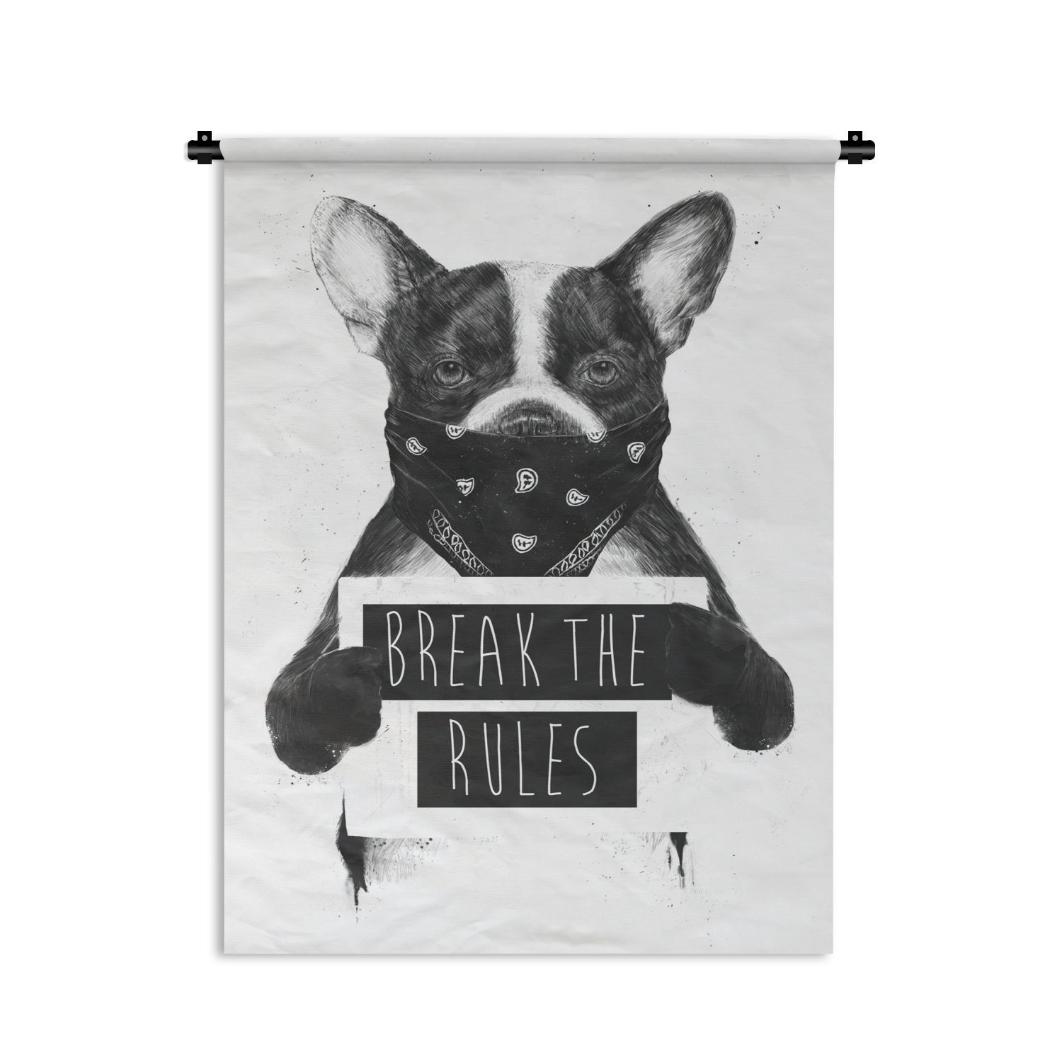 Deko Hund für Zitat Regeln der Wohnzimmer, - Schlafzimmer Tapisserie, an Tiere, Wand, MuchoWow Brich - die Wanddekoobjekt -