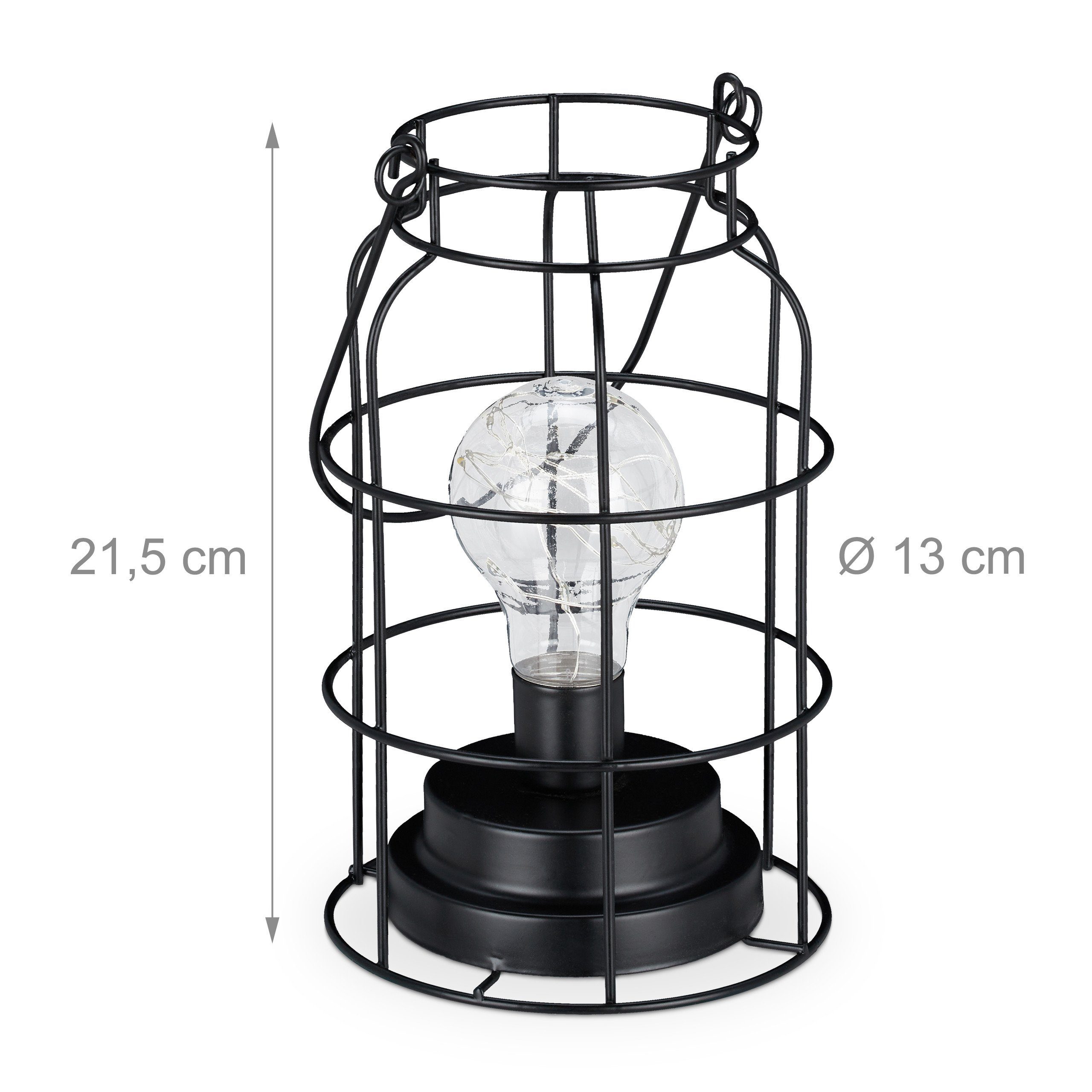 relaxdays Tischleuchte Tischlampe LED industrial, Kabellos, LED-Glühbirne mit integrierter Lichterkette, Warmweiß – Bild 4 von 5